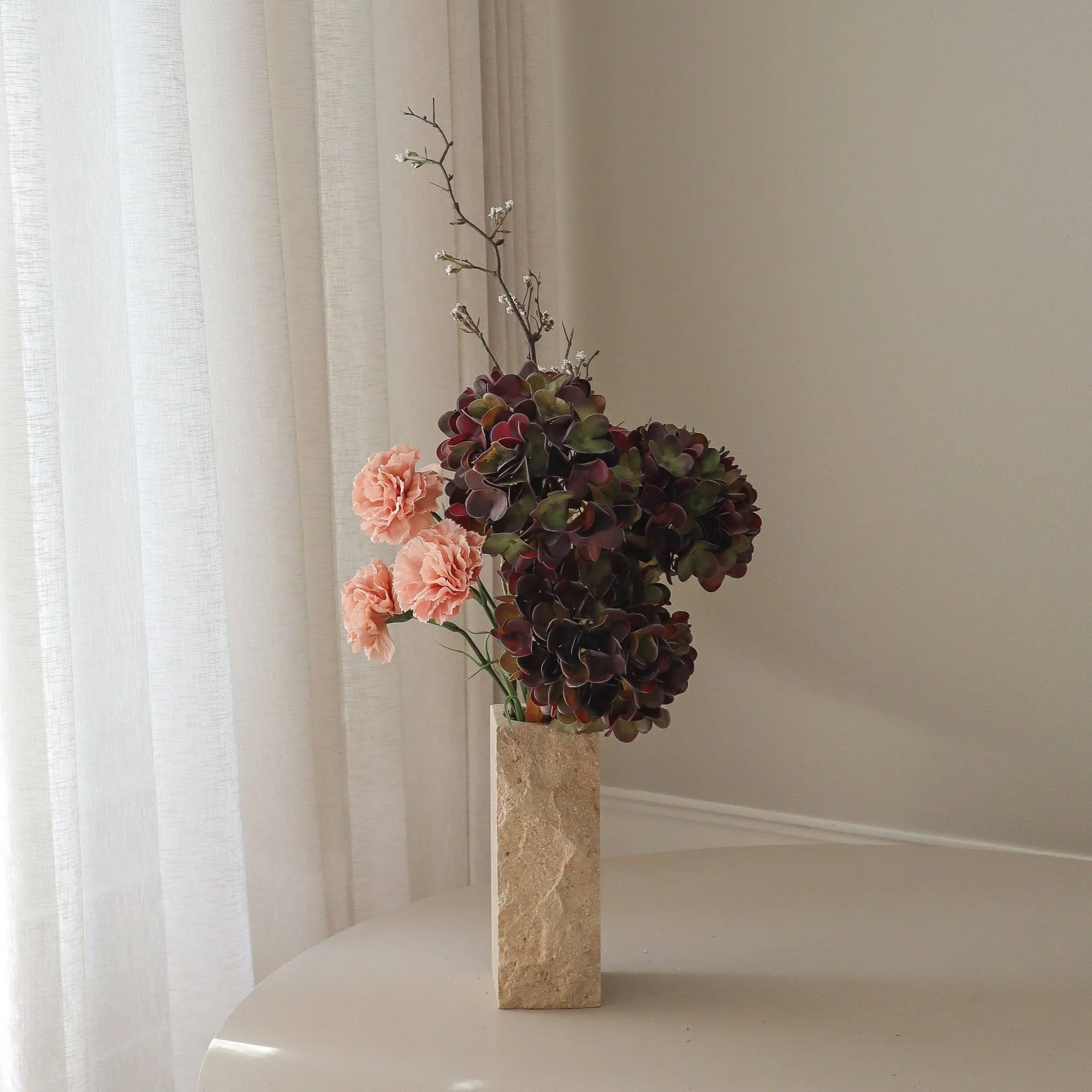 Ramo sintético Moody Blush, Hortensia, clavel, rama, 97 cm Botané