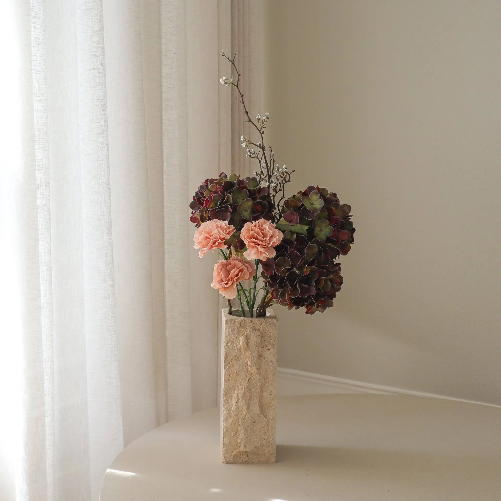 Ramo sintético Moody Blush, Hortensia, clavel, rama, 97 cm Botané