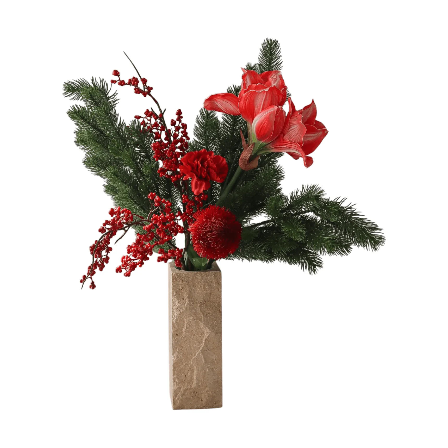 Ramo sintético Red Spritz, Amarilis, clavel, ramas con bayas, ramas de abeto, 72 cm Botané