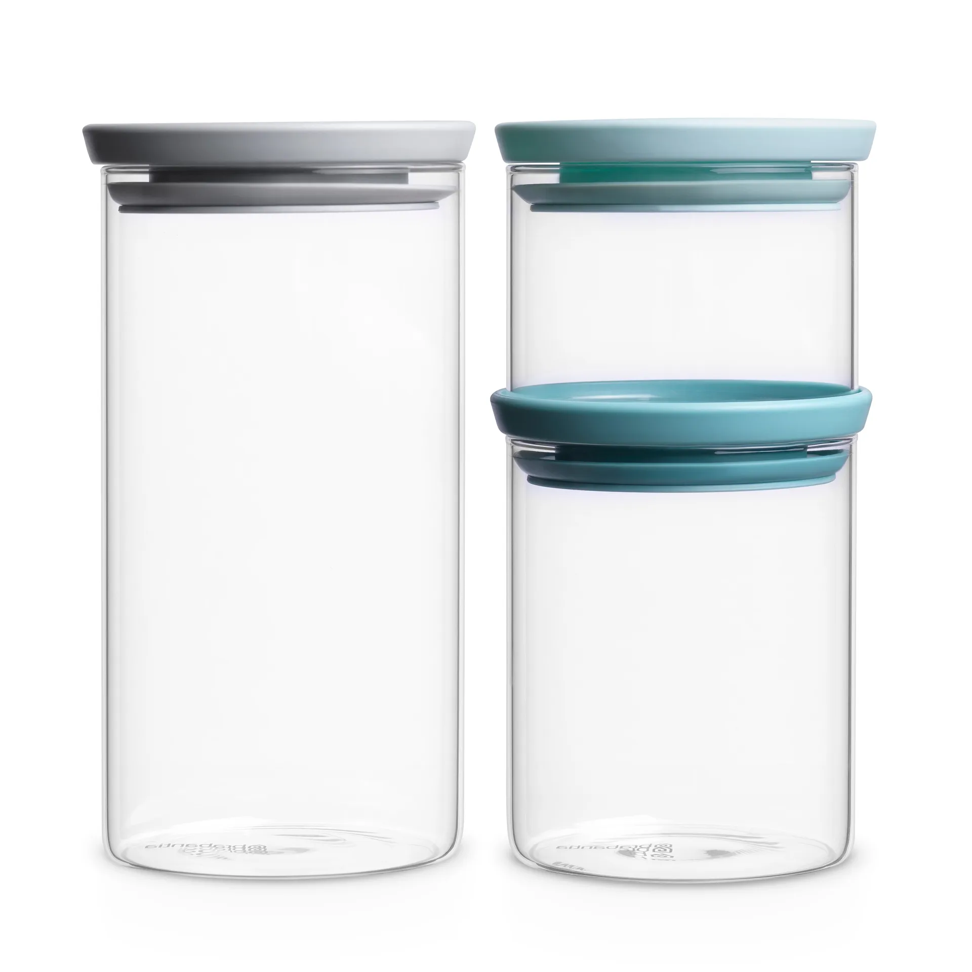 3 botes de cristal Brabantia, gris-azul Brabantia