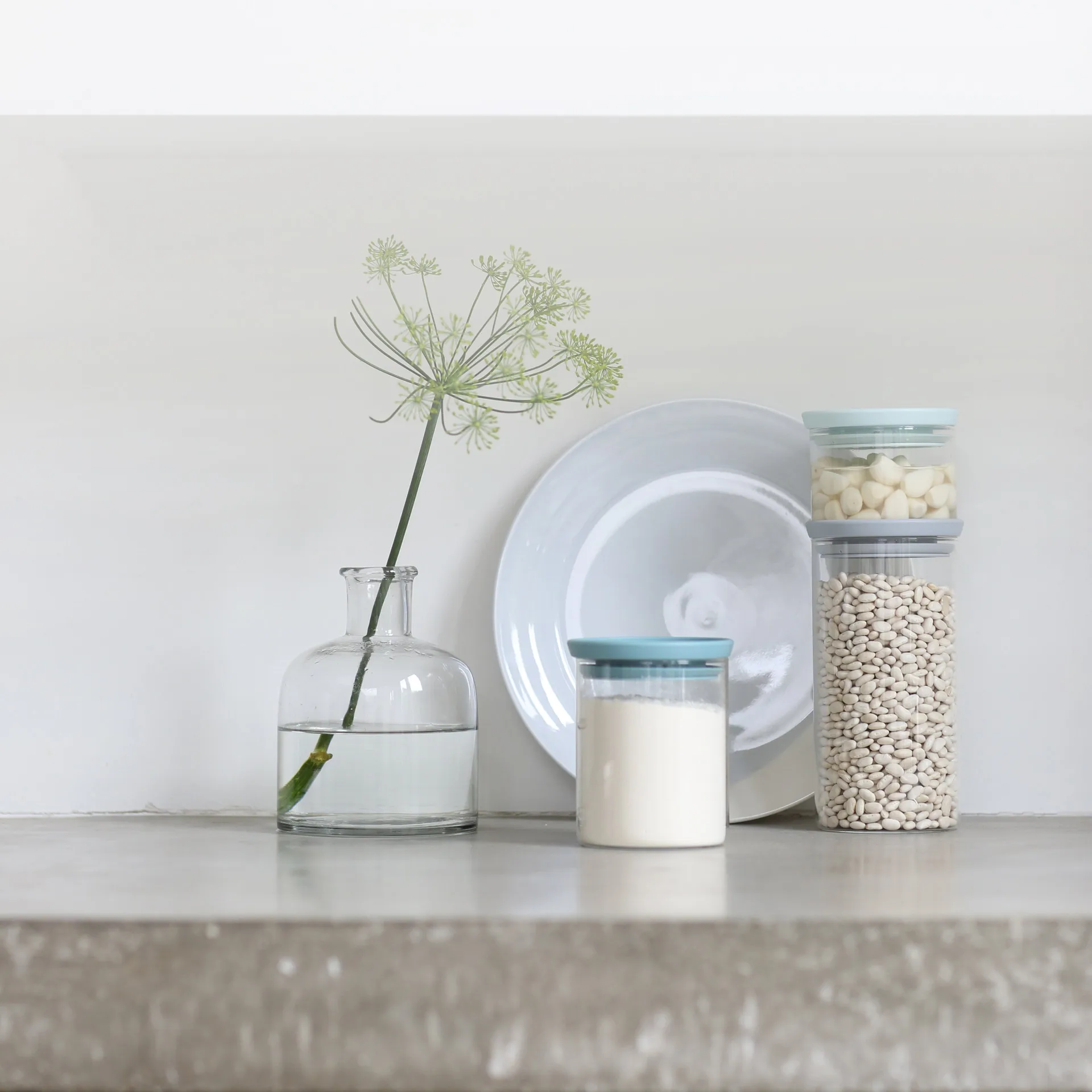 3 botes de cristal Brabantia, gris-azul Brabantia