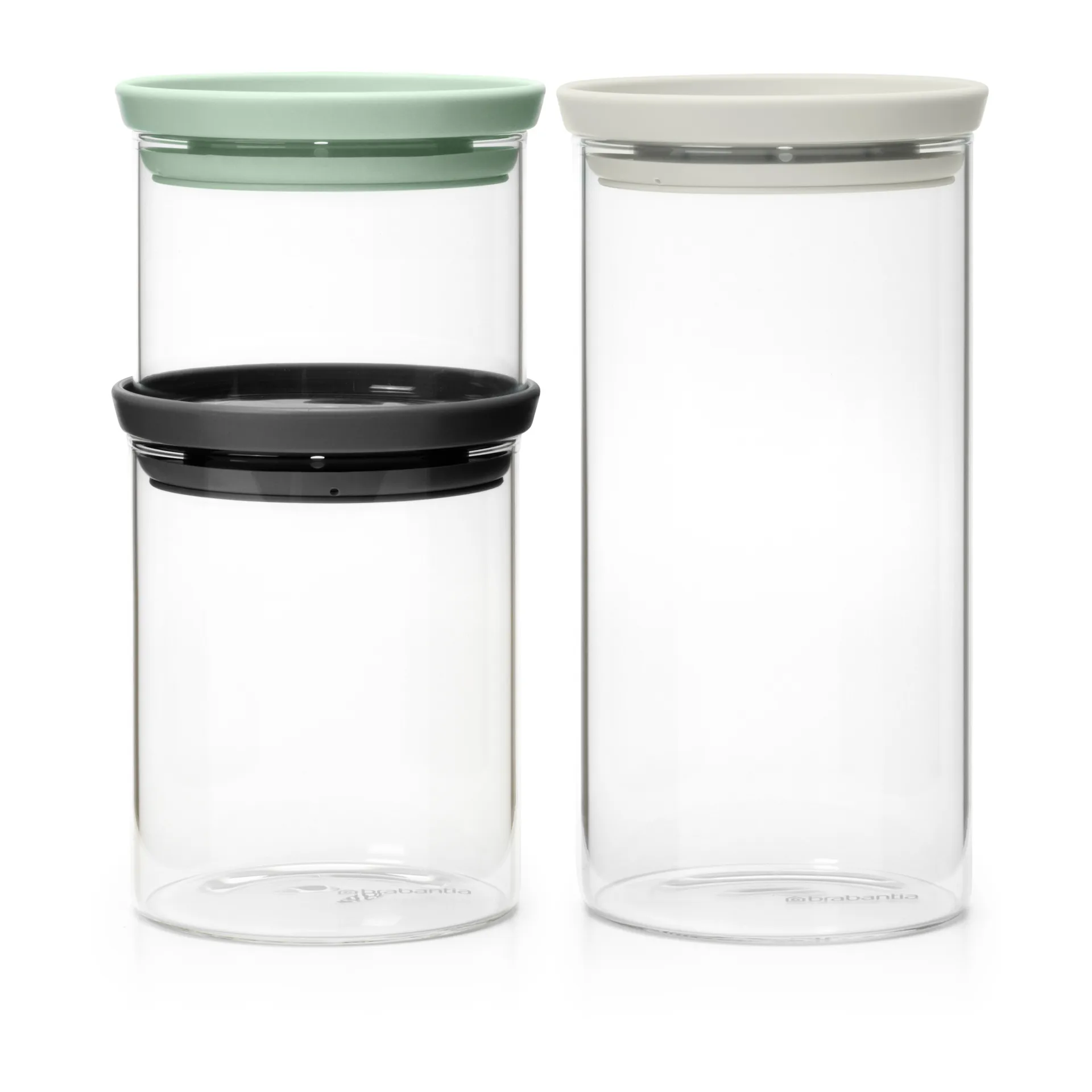 3 botes de cristal Brabantia, negro-gris-verde Brabantia