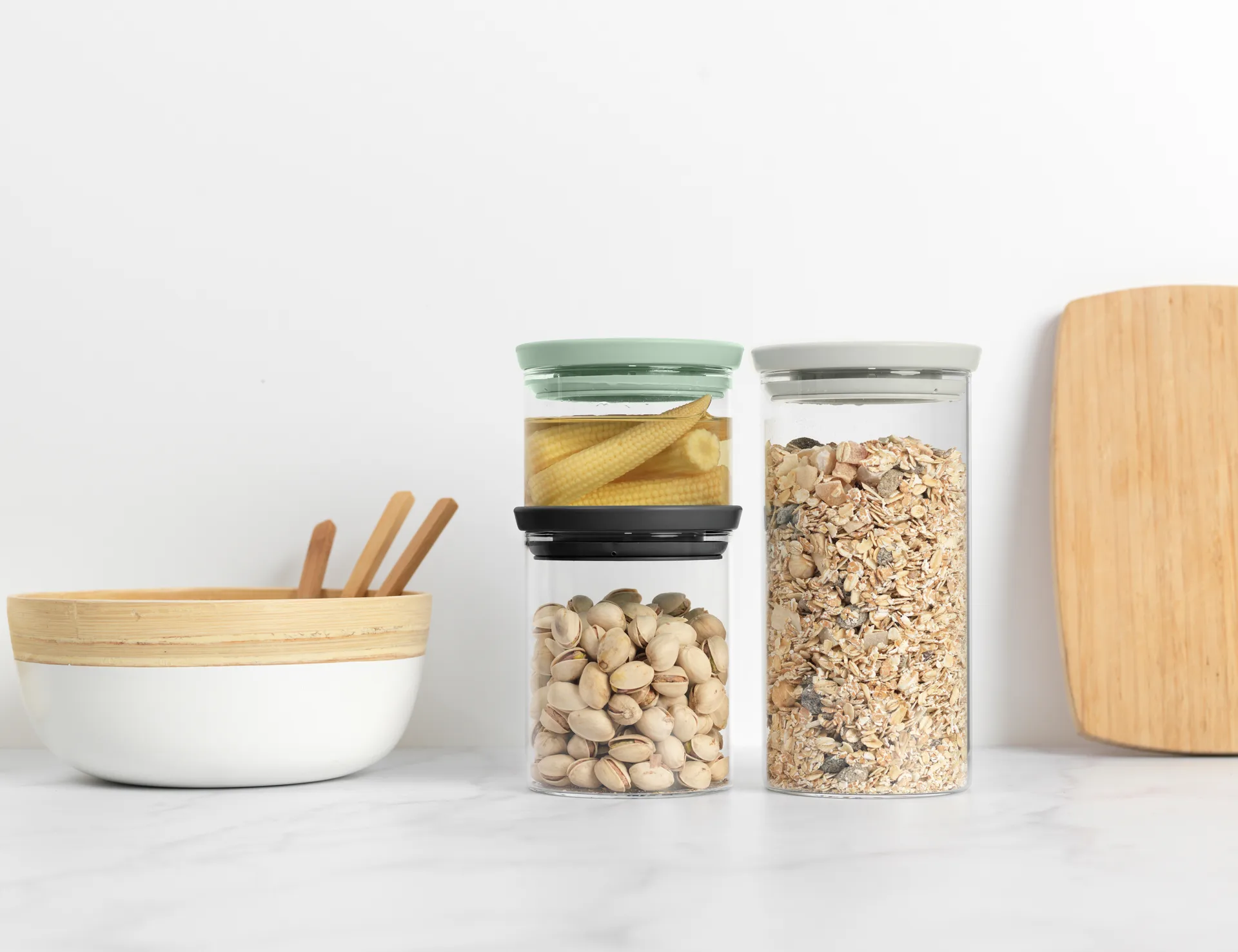 3 botes de cristal Brabantia, negro-gris-verde Brabantia