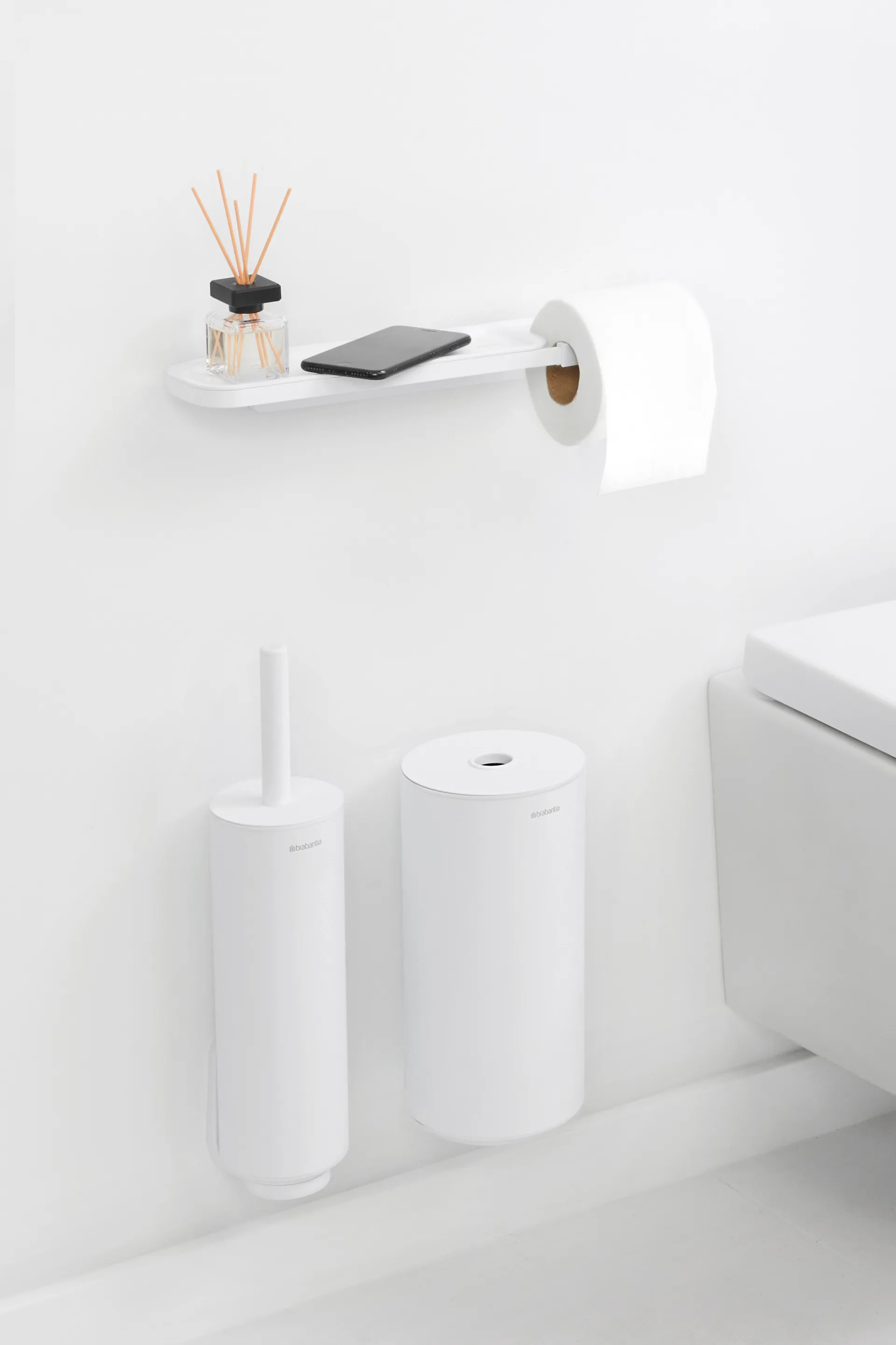 Soporte de papel higiénico con estante MindSet, Mineral Fresh White Brabantia