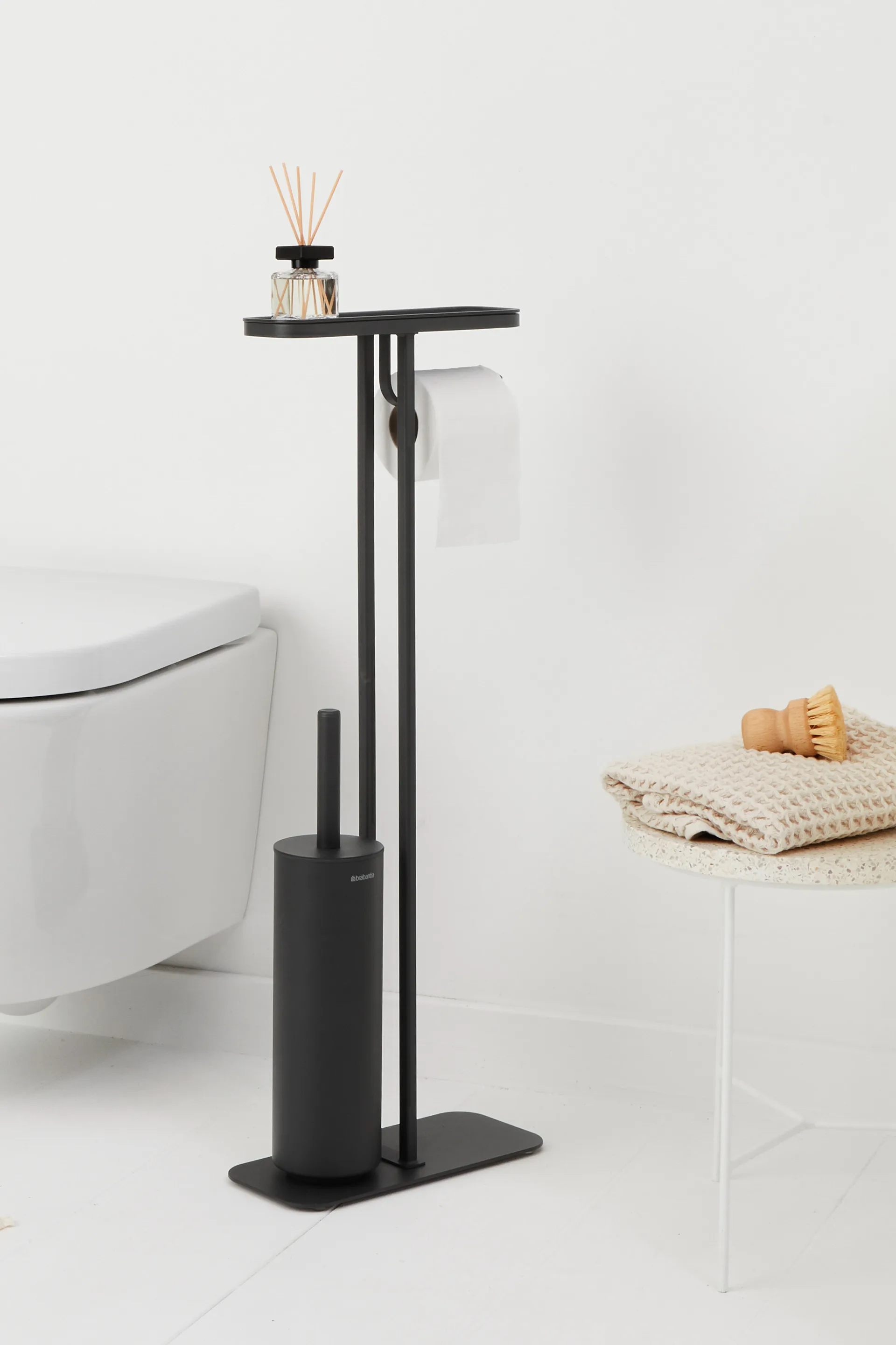 Soporte papel higiénico y escobilla con estante MindSet, Mineral Infinite Grey, silicone Brabantia