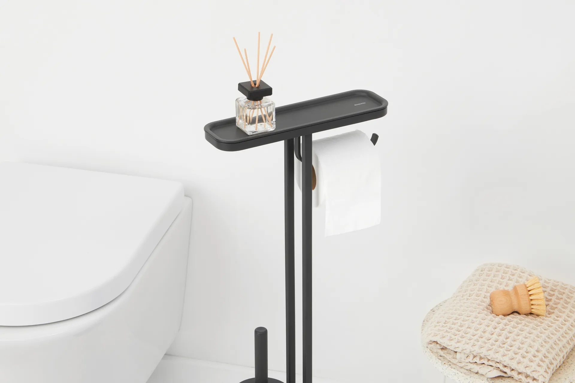 Soporte papel higiénico y escobilla con estante MindSet, Mineral Infinite Grey, silicone Brabantia