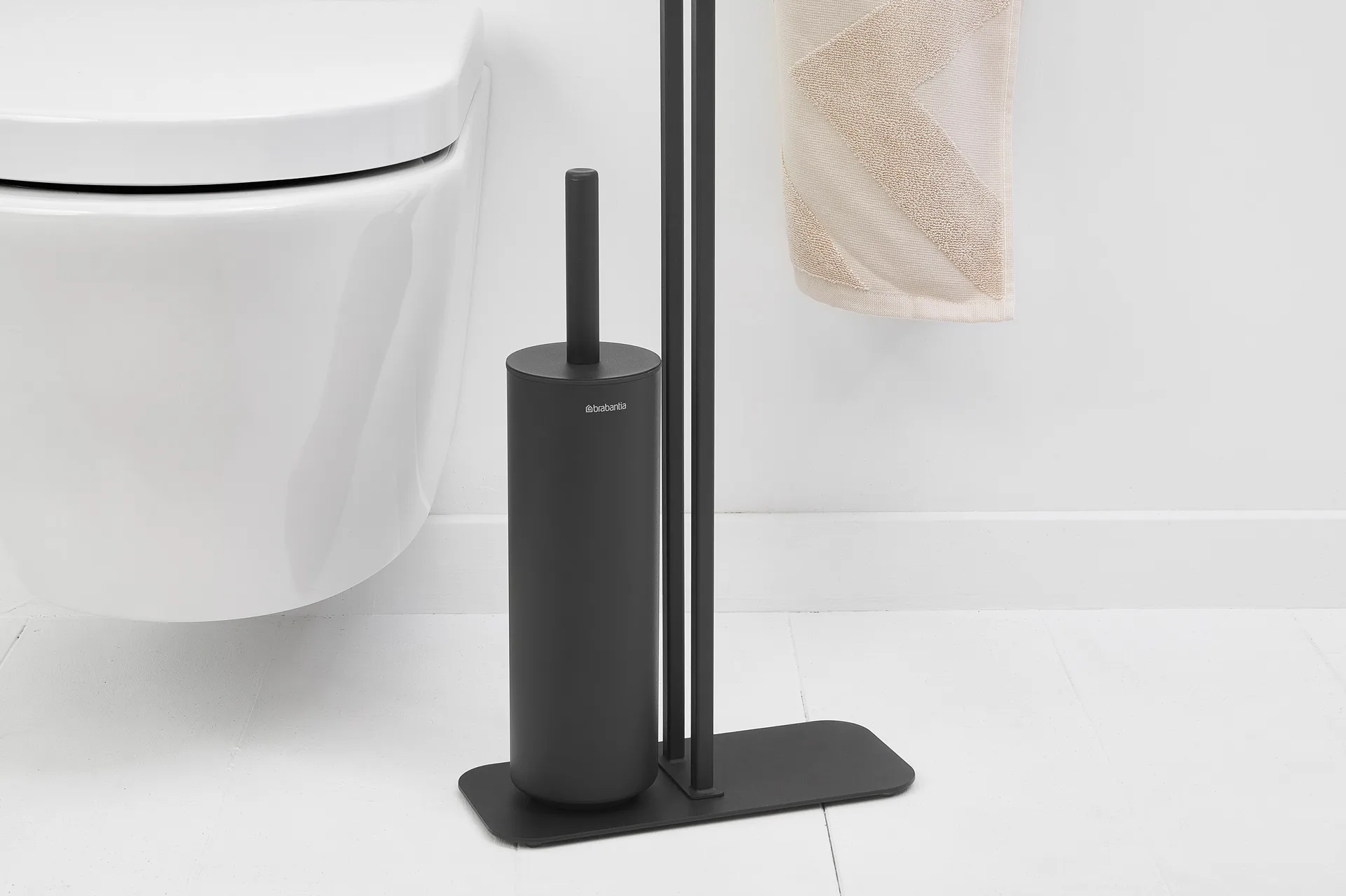 Soporte papel higiénico y escobilla con estante MindSet, Mineral Infinite Grey, silicone Brabantia