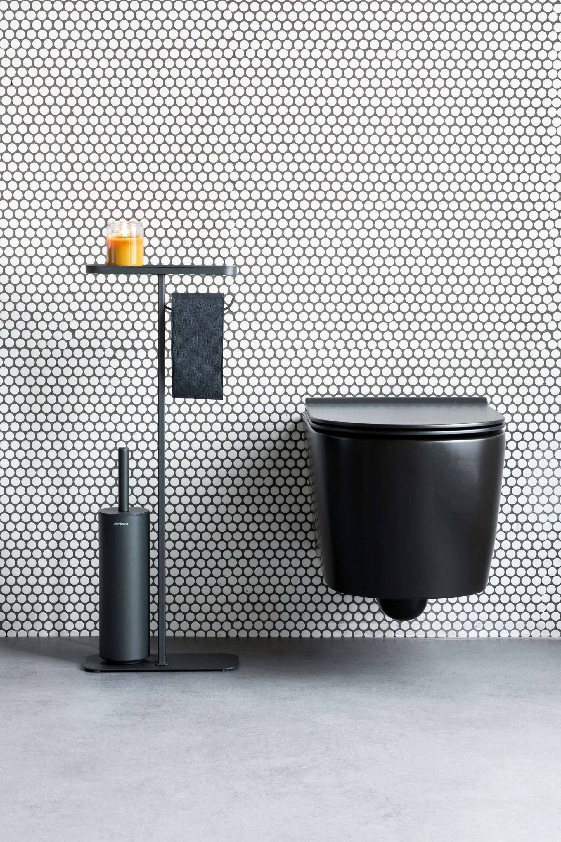 Soporte papel higiénico y escobilla con estante MindSet, Mineral Infinite Grey, silicone Brabantia