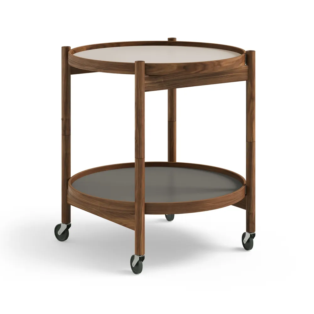 Carrito Bølling Tray Table model 50, Stone, estructura de nogal aceitado Brdr. Krüger