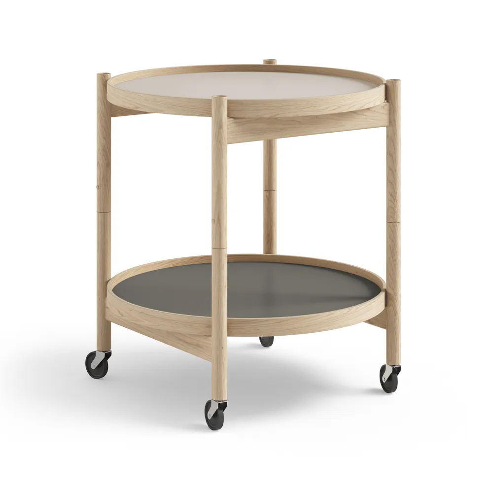 Carrito Bølling Tray Table model 50, Stone, estructura de roble sin tratar Brdr. Krüger
