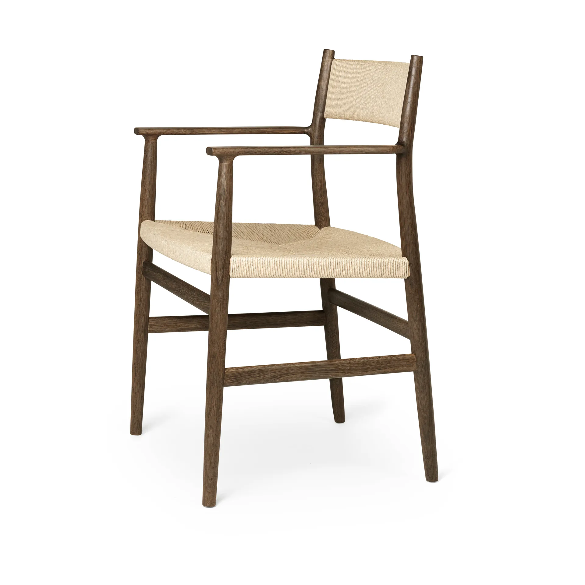 Silla con reposabrazos Arv respaldo y asiento tejidos, Roble aceitado ahumado-cordón de papel Brdr. Krüger