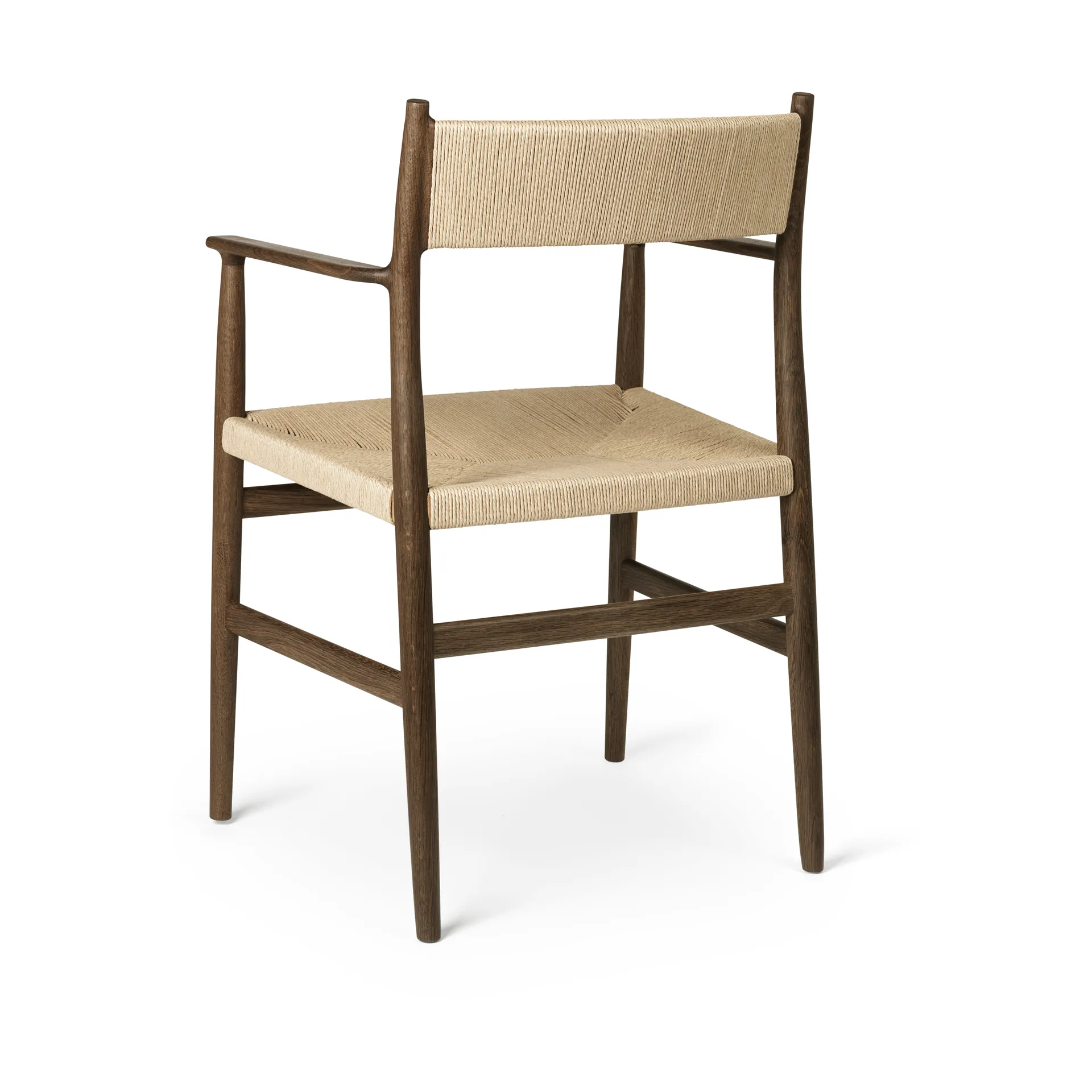 Silla con reposabrazos Arv respaldo y asiento tejidos, Roble aceitado ahumado-cordón de papel Brdr. Krüger
