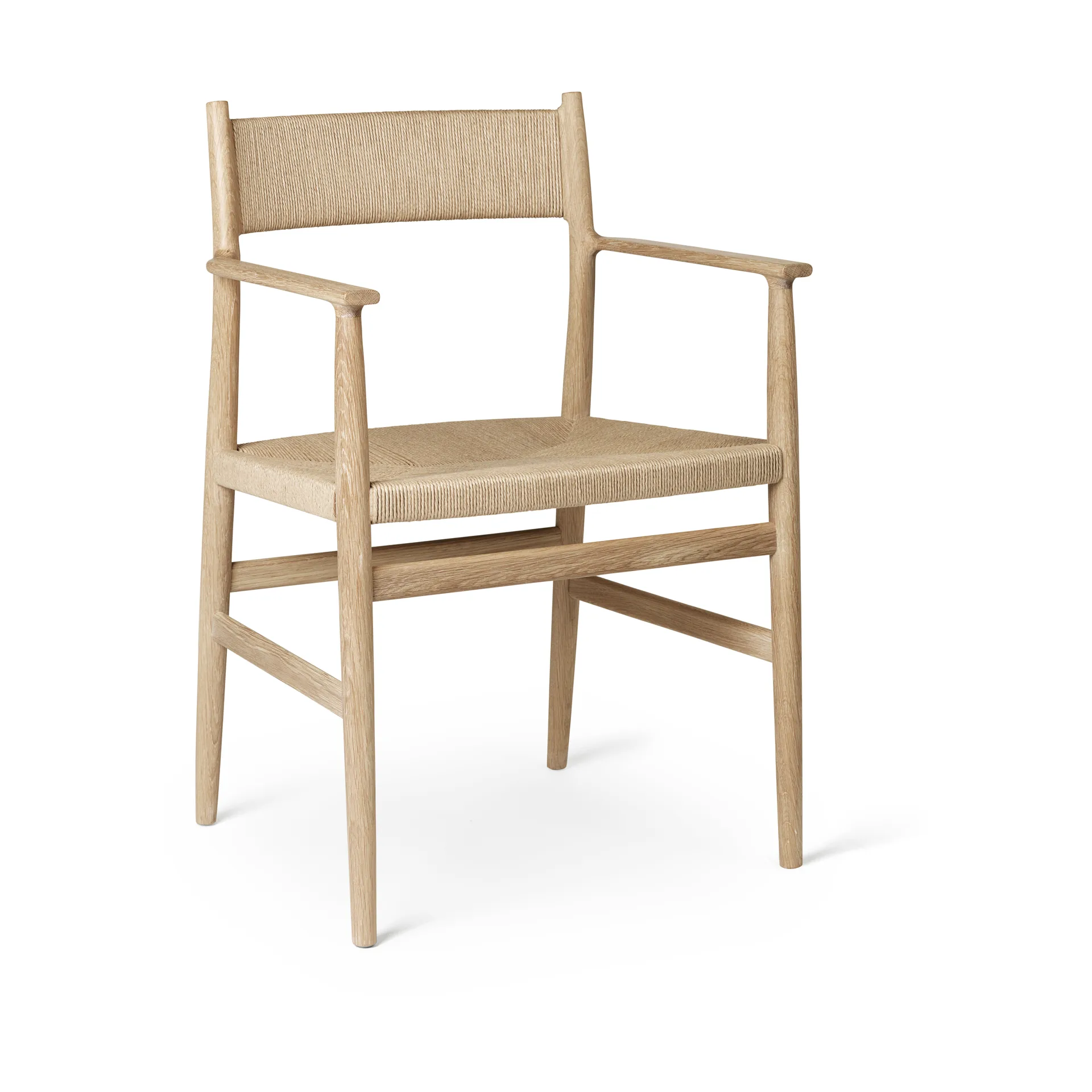 Silla con reposabrazos Arv respaldo y asiento tejidos, Roble aceitado blanco-cordón de papel Brdr. Krüger