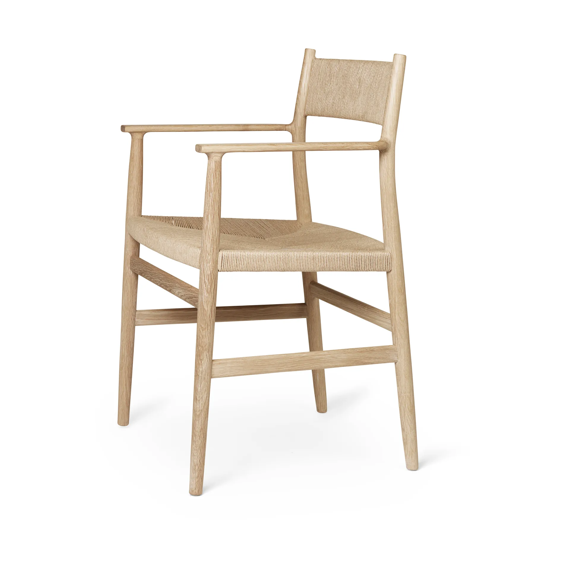 Silla con reposabrazos Arv respaldo y asiento tejidos, Roble aceitado blanco-cordón de papel Brdr. Krüger