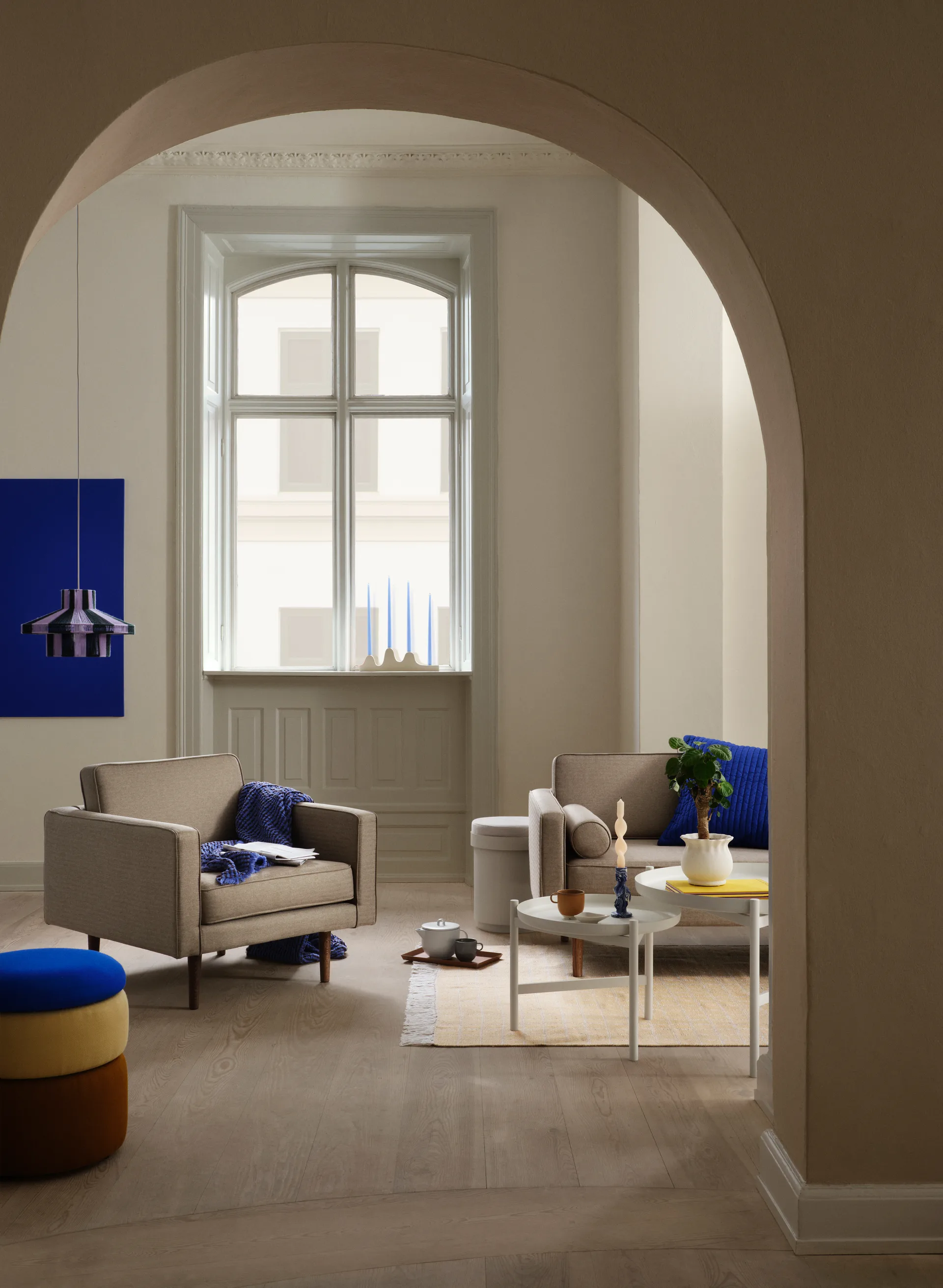 Puff Pond 42 cm, Blue-sand-ochre Broste Copenhagen