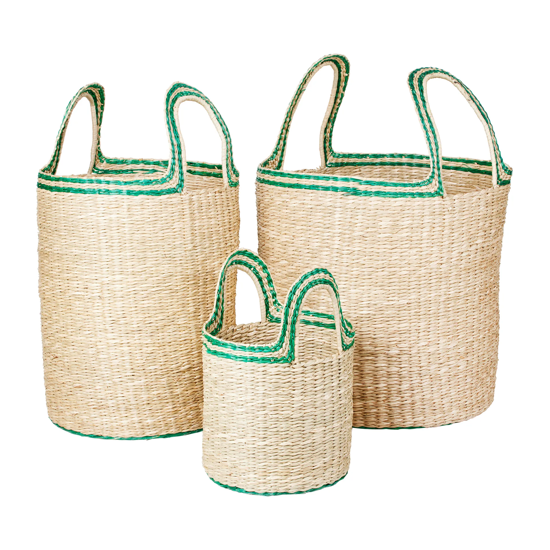 Set de 3 cestas Lykke, Natural-green Broste Copenhagen