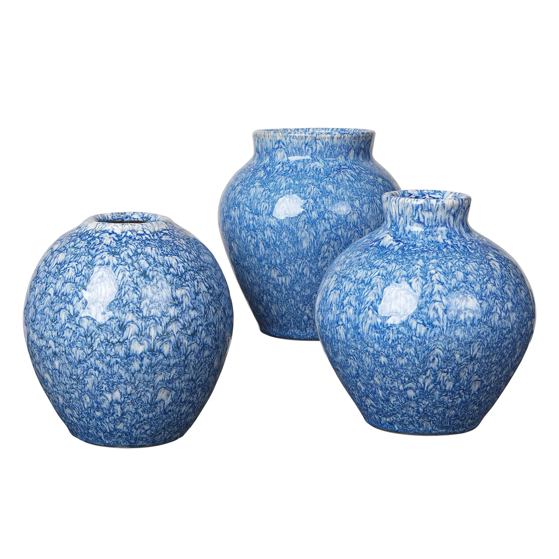 Set de 3 jarrones de cerámica Ingrid 14,5 cm, Insignia blue-white Broste Copenhagen