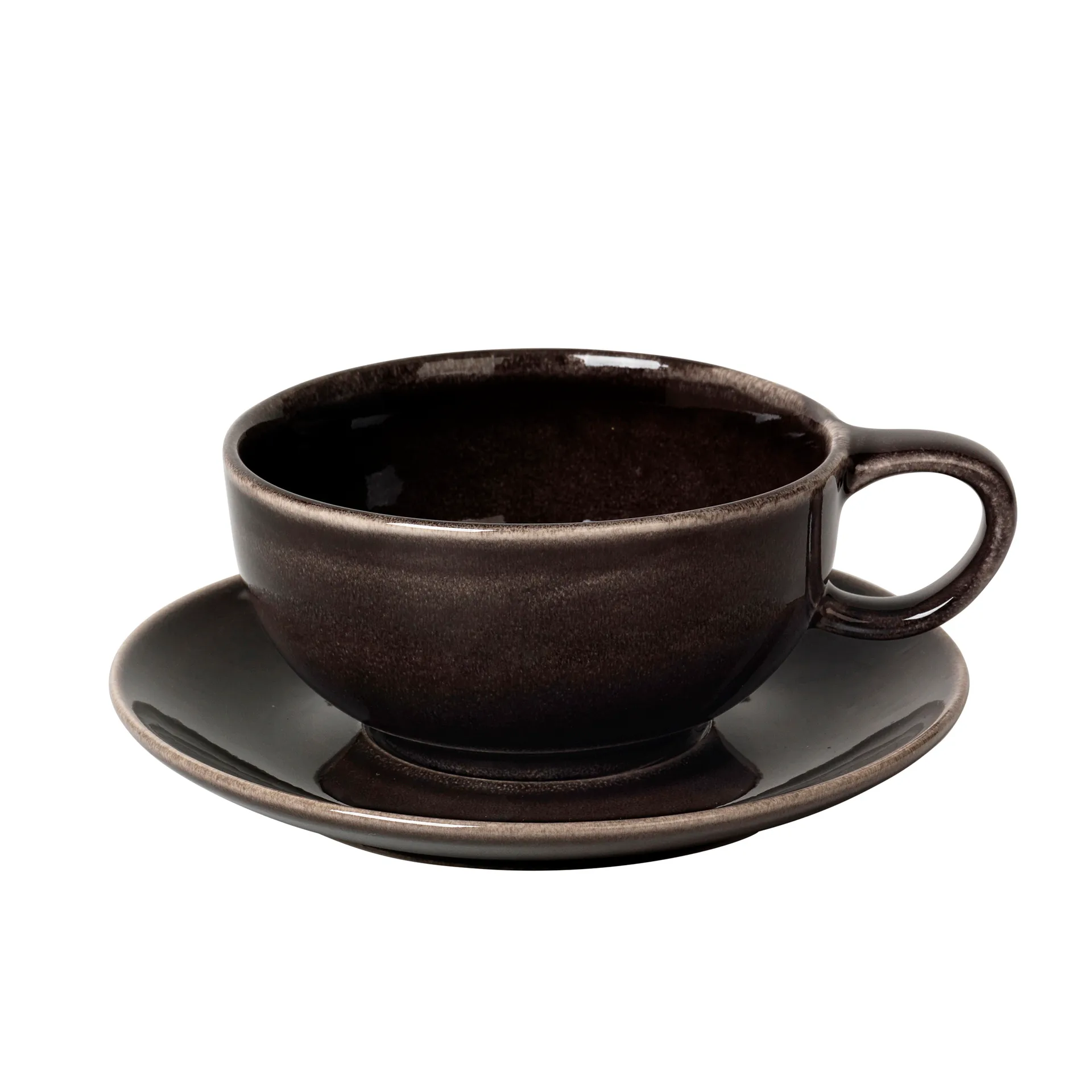 Taza de té y plato Nordic Coal, 5,8 cm Broste Copenhagen