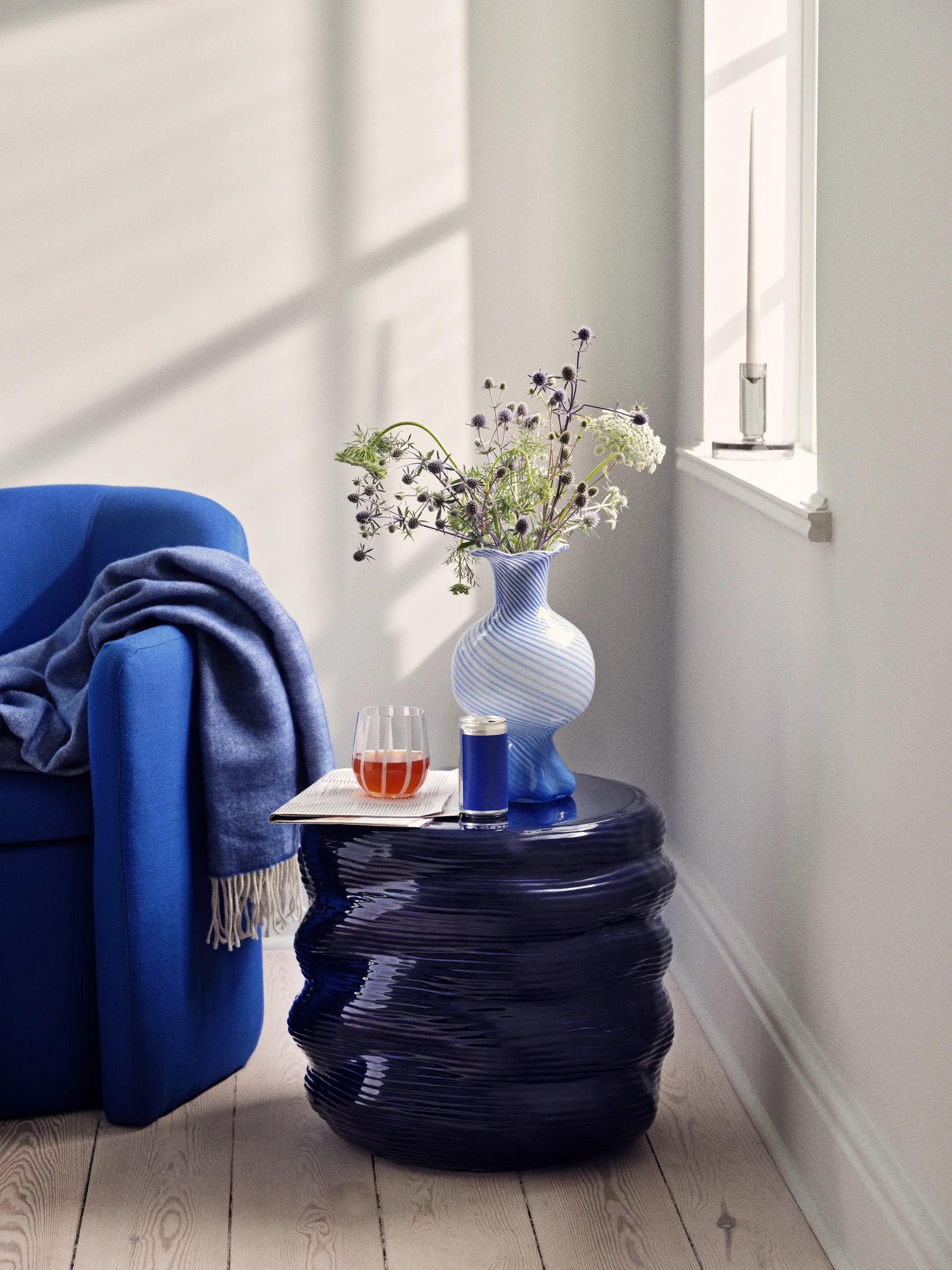 Vaso Stripe 35 cl, Clear-white stripes Broste Copenhagen