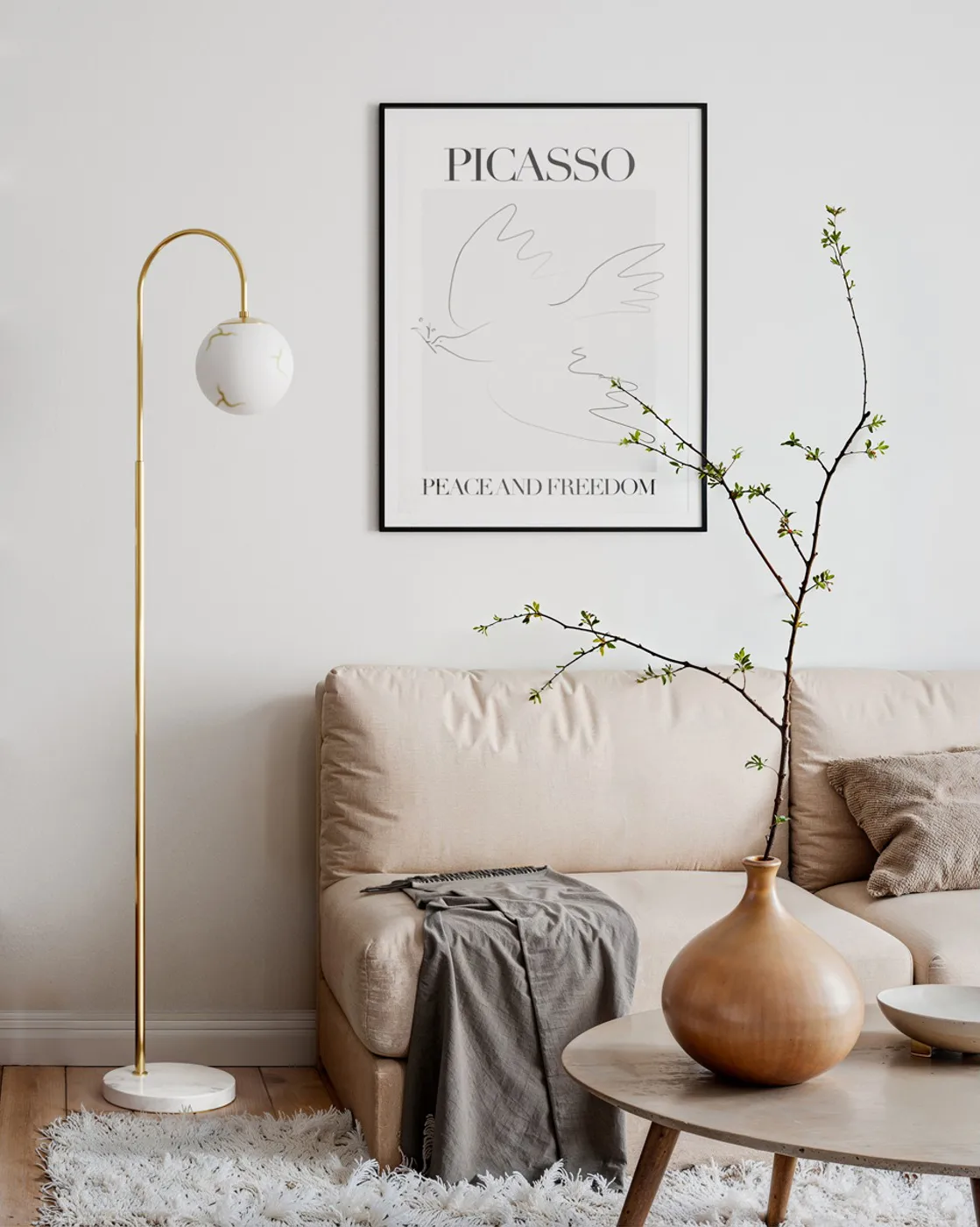 Lámpara de pie Bellagio 163 cm, Latón-blanco By Rydéns