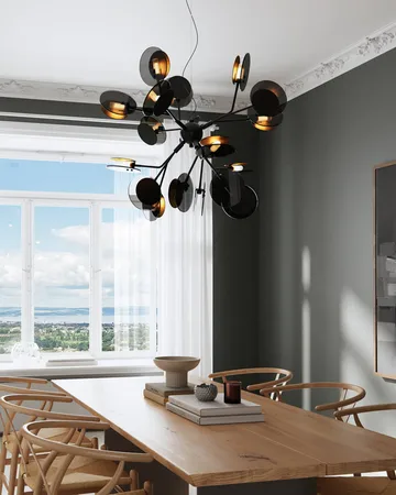 Lámpara de techo Turno Ø80 cm - Mate negro-dorado - By Rydéns