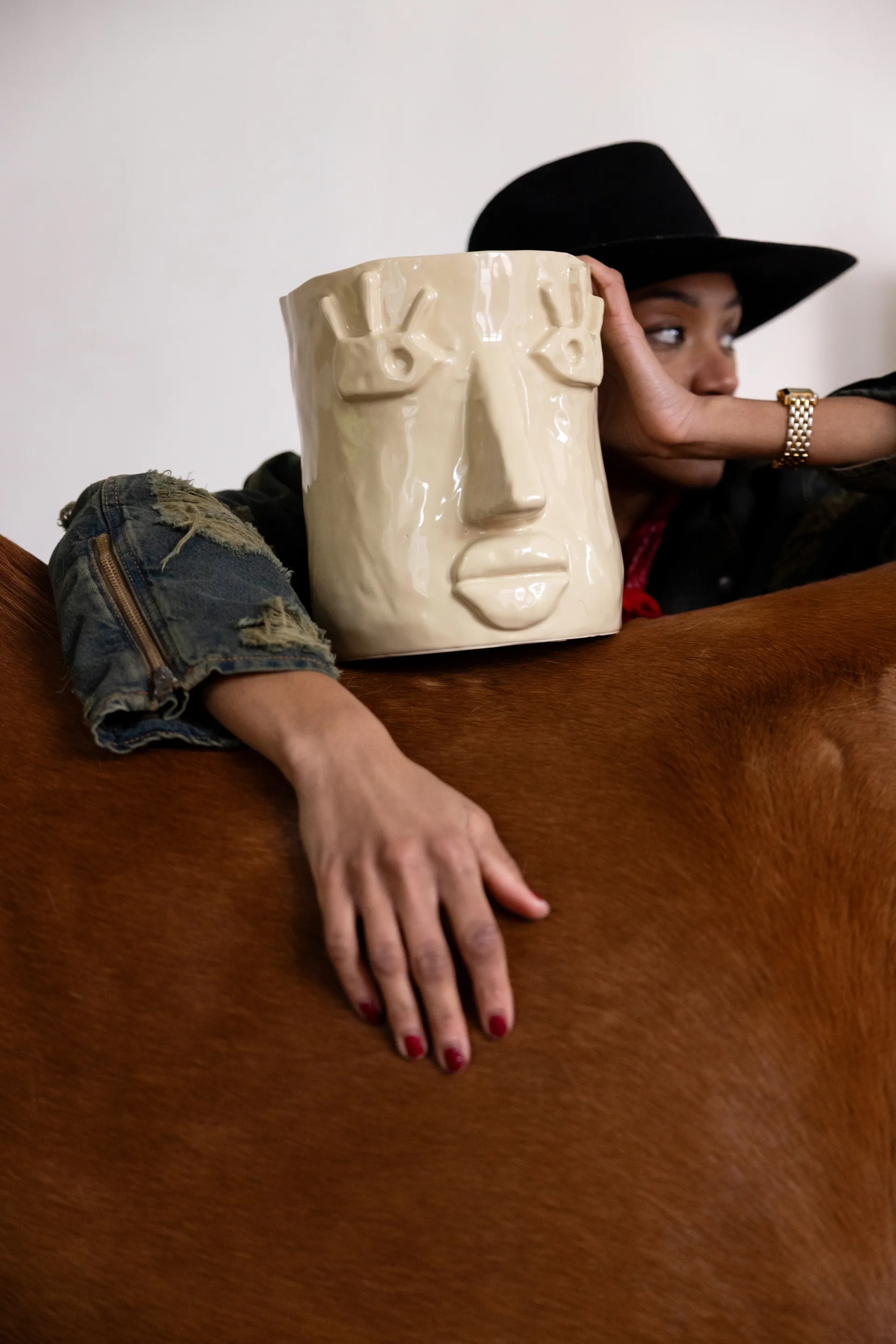 Maceta Facy L 24x19x22 cm, Beige Byon