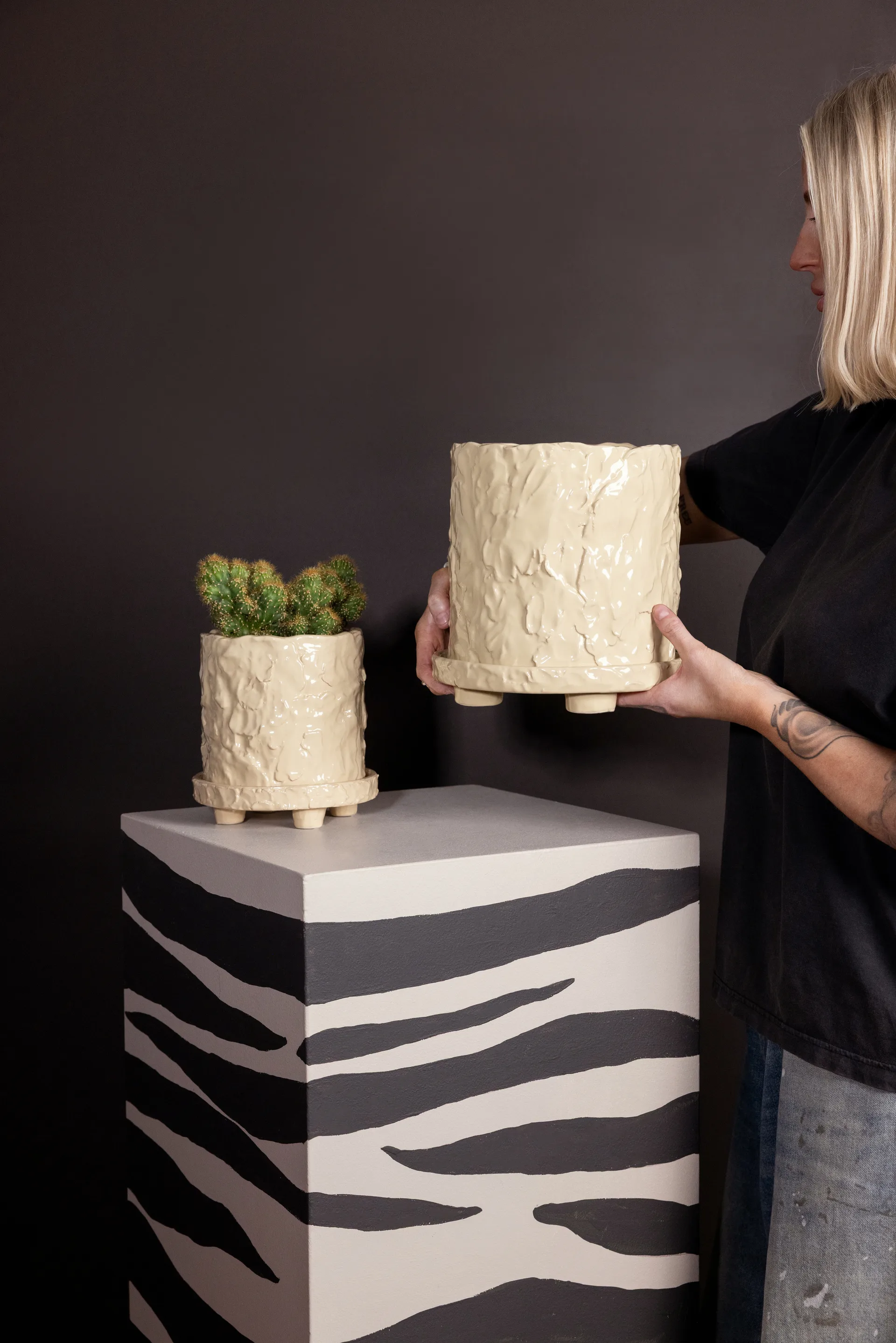 Maceta Muddy L Ø23 cm, Beige Byon