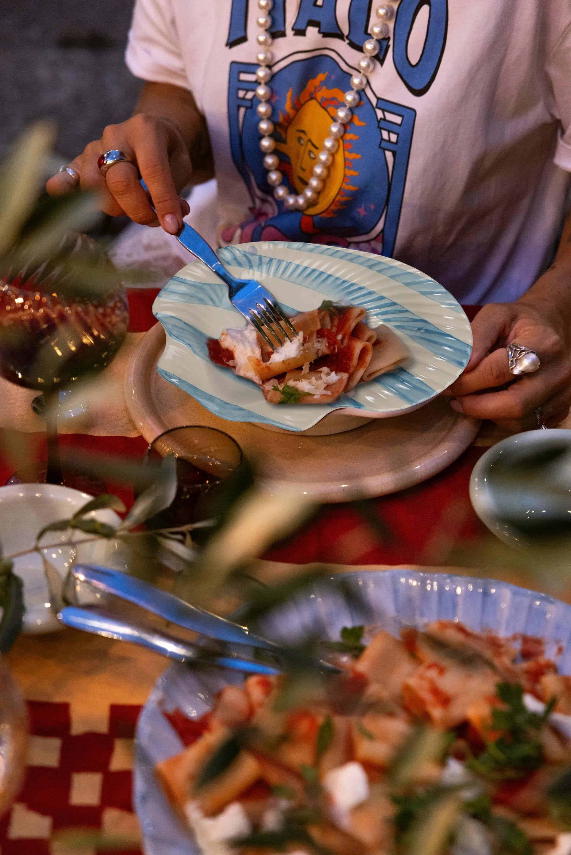 Plato Armona stripe 23,5x23,5 cm, Azul claro-blanco Byon