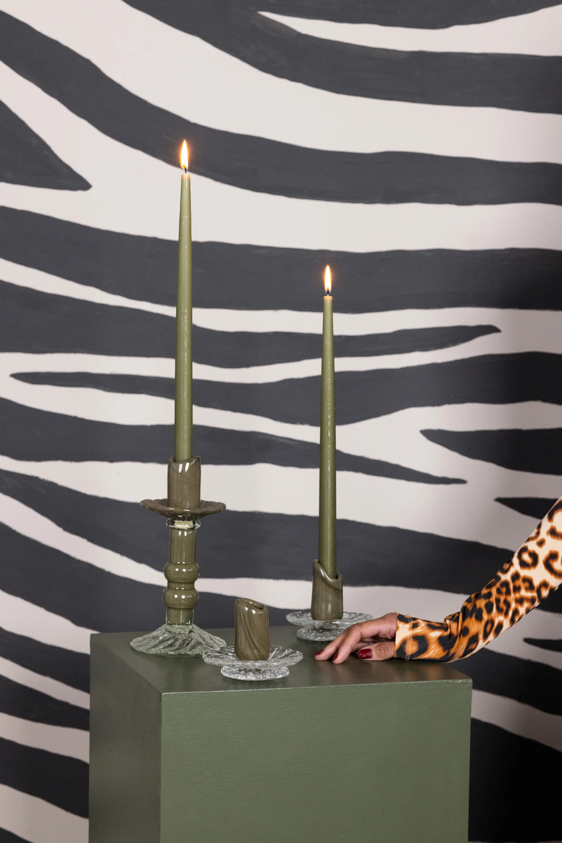 Portavelas Lara XS 9 cm, Verde-transparente Byon