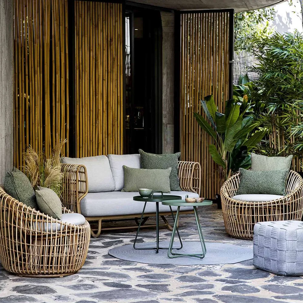 Butaca Nest Round, Cane-Line Natté light grey, ratán Cane-line