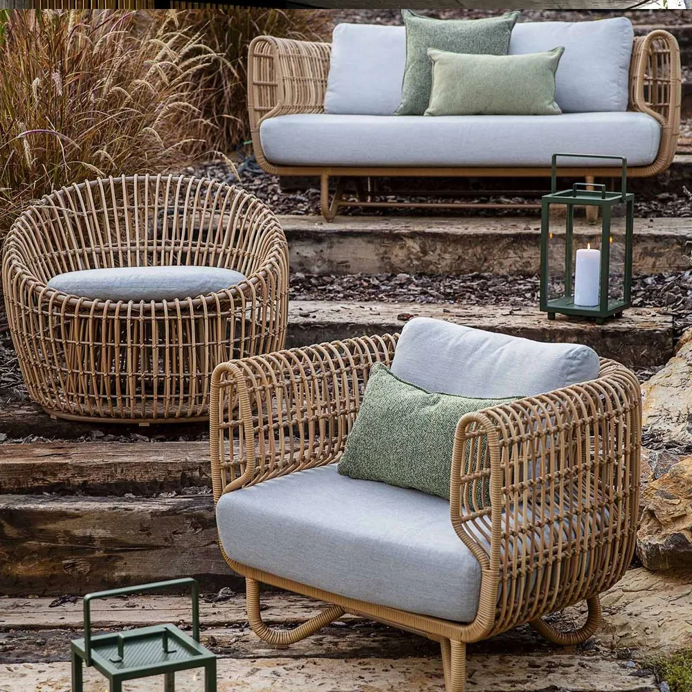 Butaca Nest Round, Cane-Line Natté light grey, ratán Cane-line
