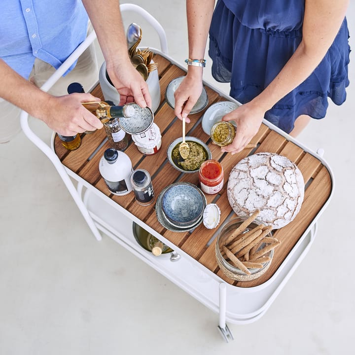 Carrito Roll, White, incl. tablero de mesa teca Cane-line