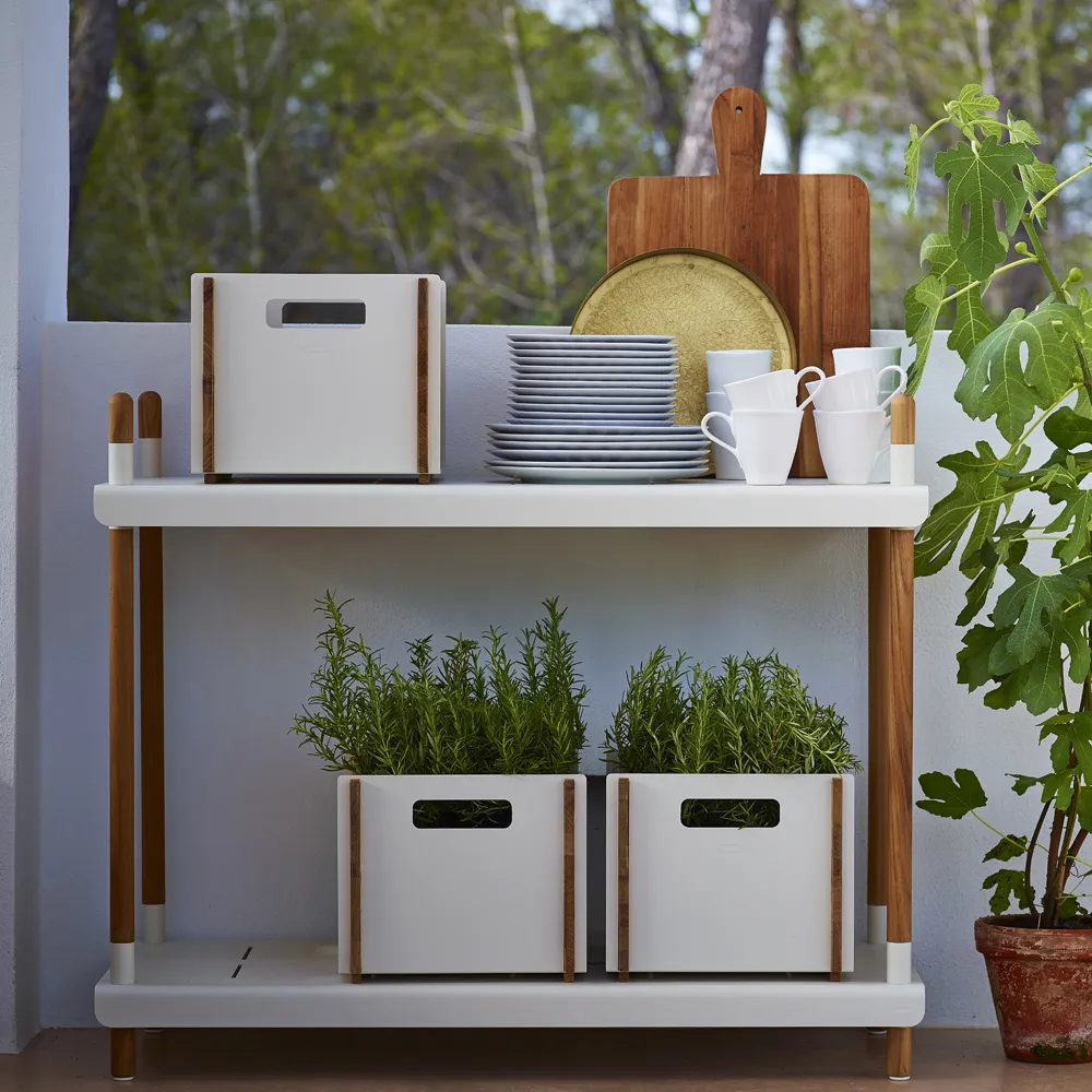Sistema de estanterías Frame, Lava grey, bajo, teak Cane-line