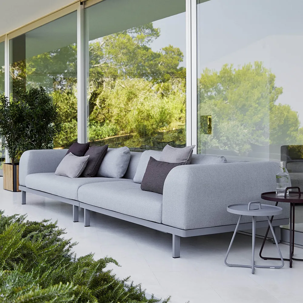 Sofá modular Space de 2 plazas light grey, Derecho-soporte de aluminio gris Cane-line