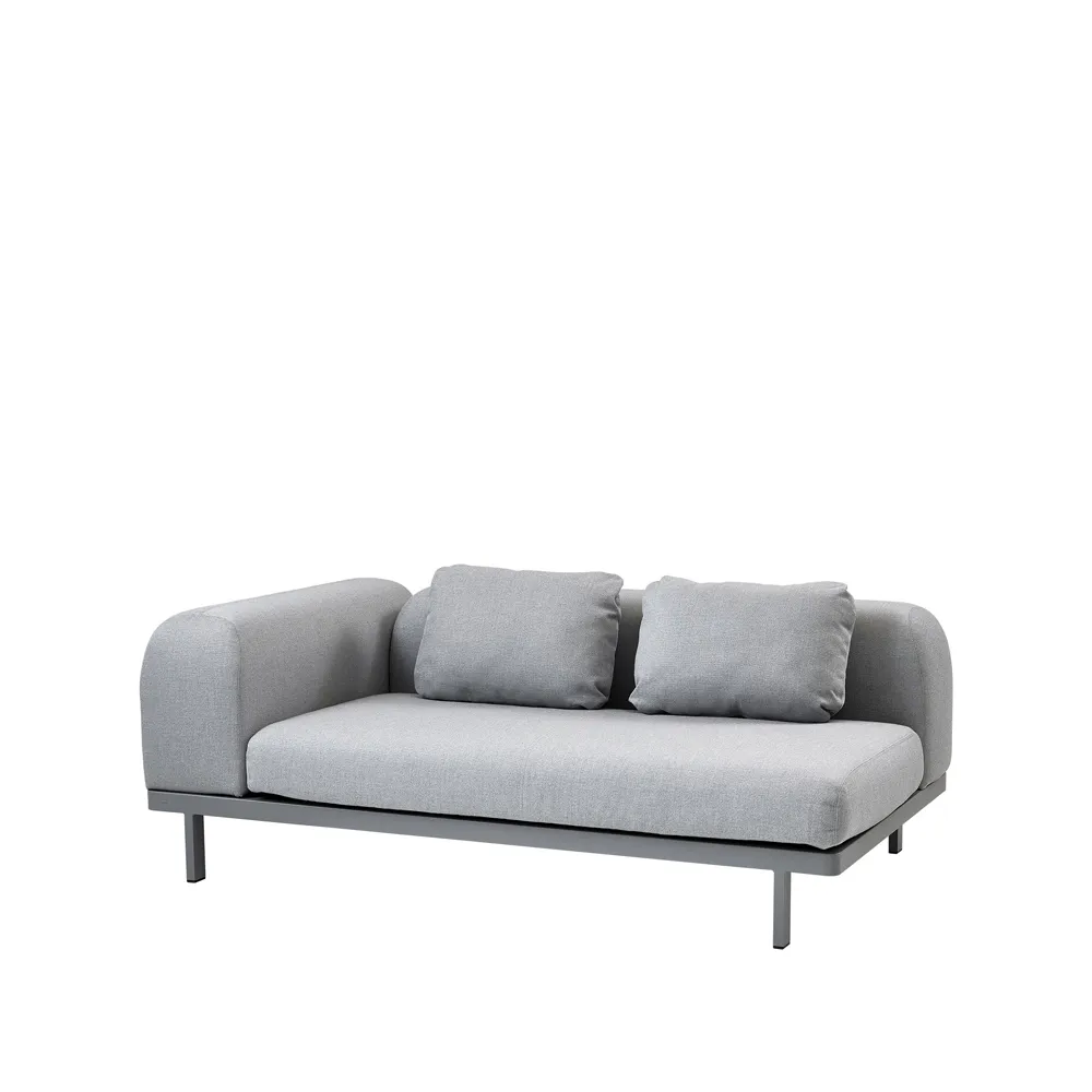 Sofá modular Space de 2 plazas light grey, Izquierdo-soporte de aluminio gris Cane-line