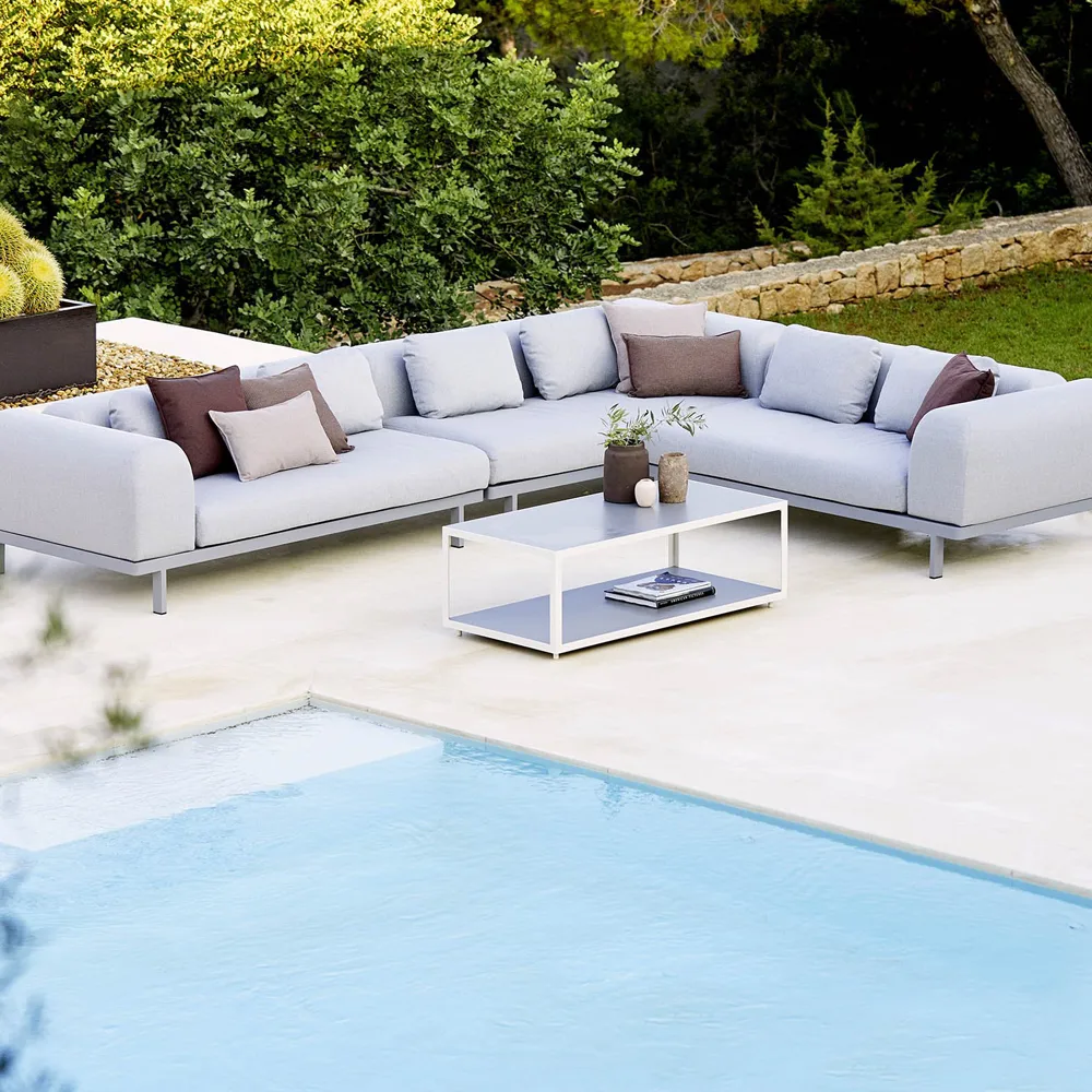Sofá modular Space de 2 plazas light grey, Izquierdo-soporte de aluminio gris Cane-line