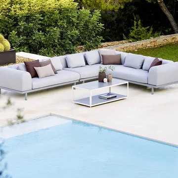 Sofá modular Space de 2 plazas light grey - Izquierdo-soporte de aluminio gris - Cane-line