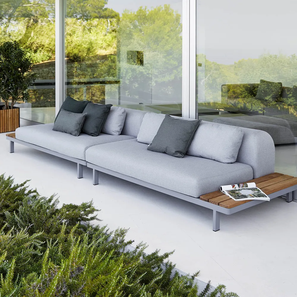 Sofá modular Space de 2 plazas light grey, Izquierdo-soporte de aluminio gris Cane-line