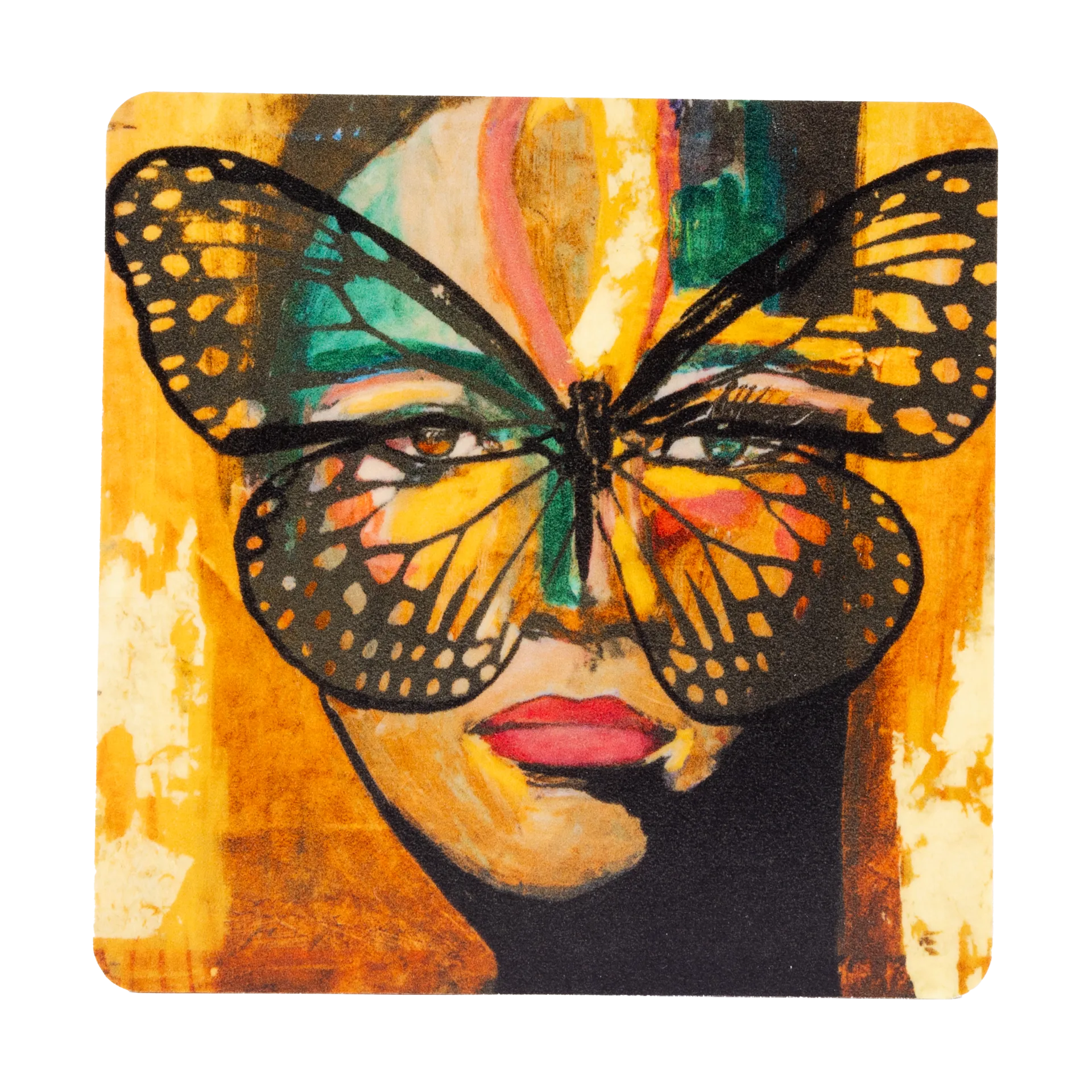 Posavasos Golden Butterfly 9x9 cm, Orange-black Carolina Gynning
