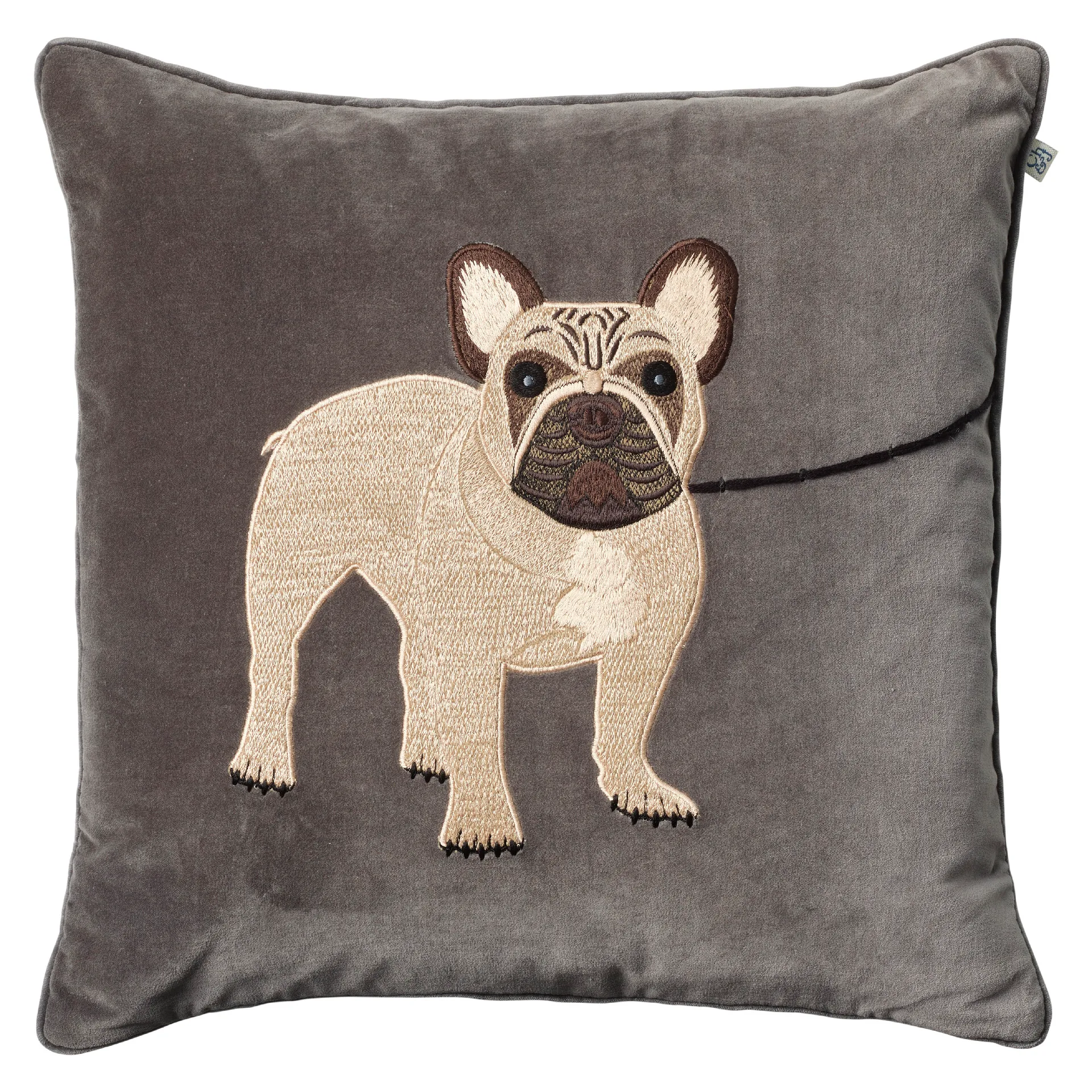 Funda de cojín Embroidered French Bull Dog 50x50 cm, gris Chhatwal & Jonsson