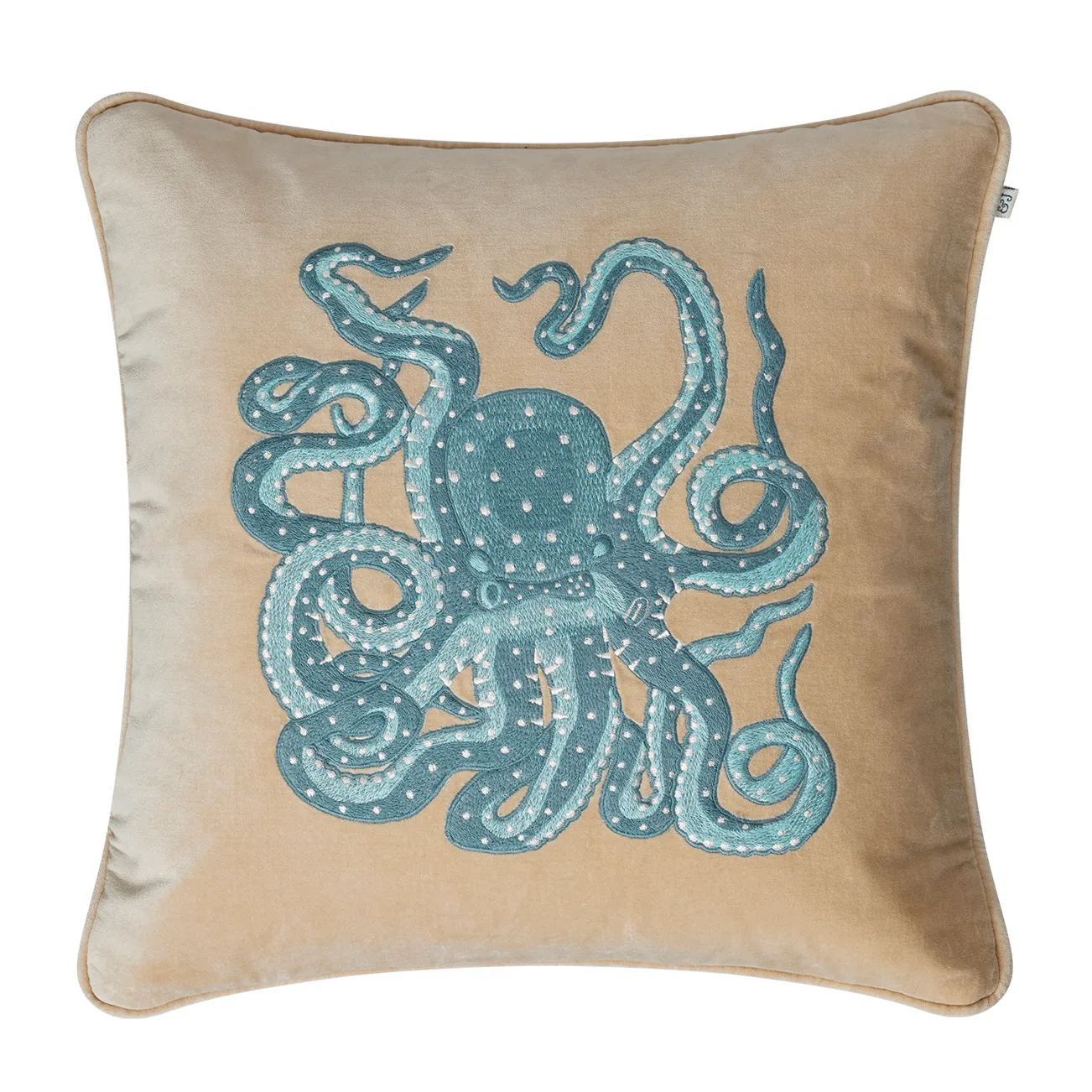 Funda de cojín Embroidered Octopus 50x50 cm, Beige-aqua Chhatwal & Jonsson