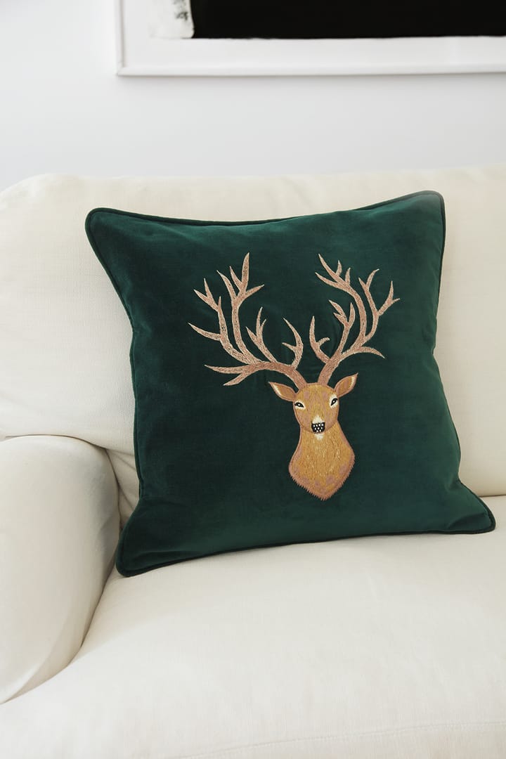 Funda de cojín Embroidered Reindeer 50x50 cm, Verde Chhatwal & Jonsson