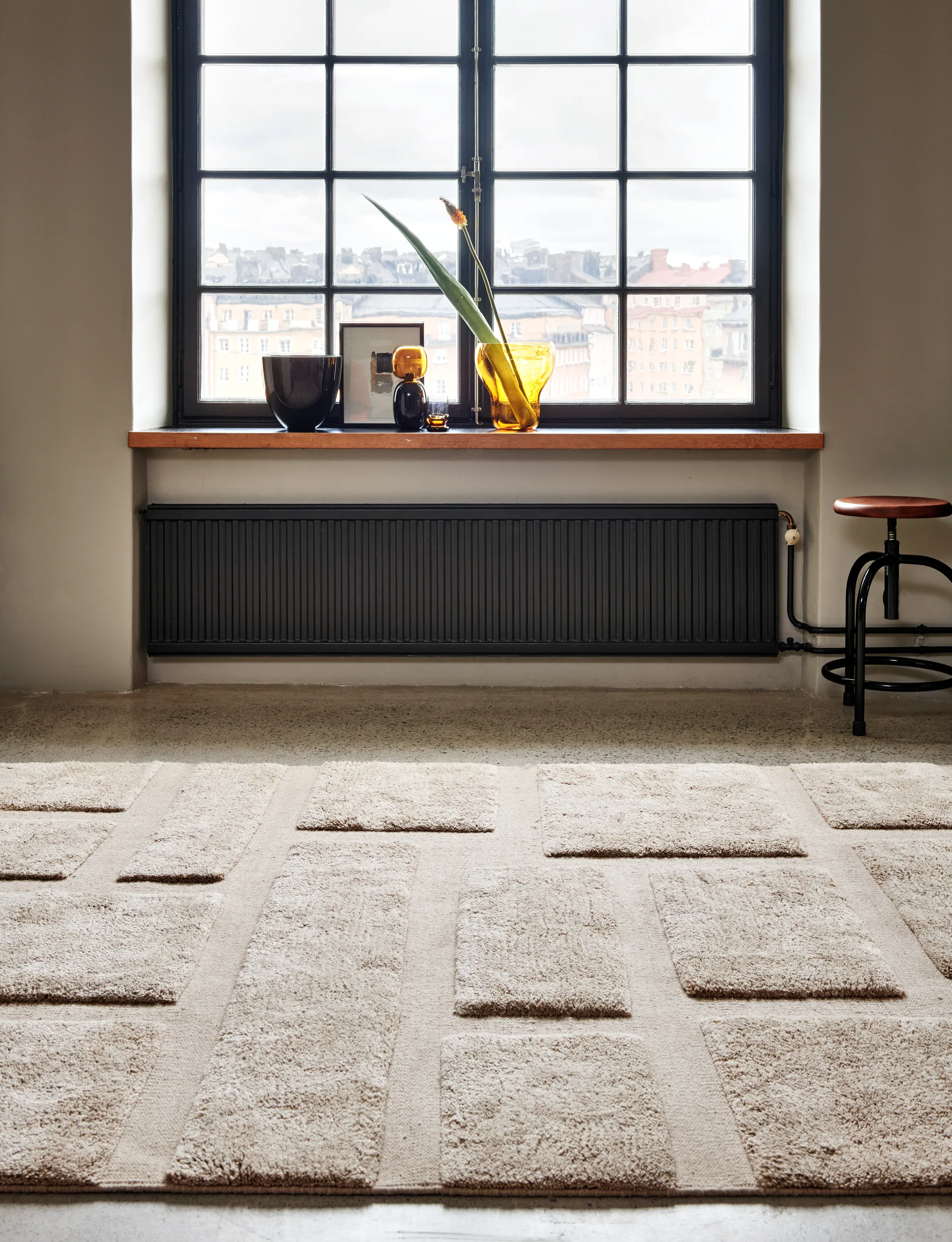 Alfombra de lana Bricks 170x230 cm, Beige Classic Collection