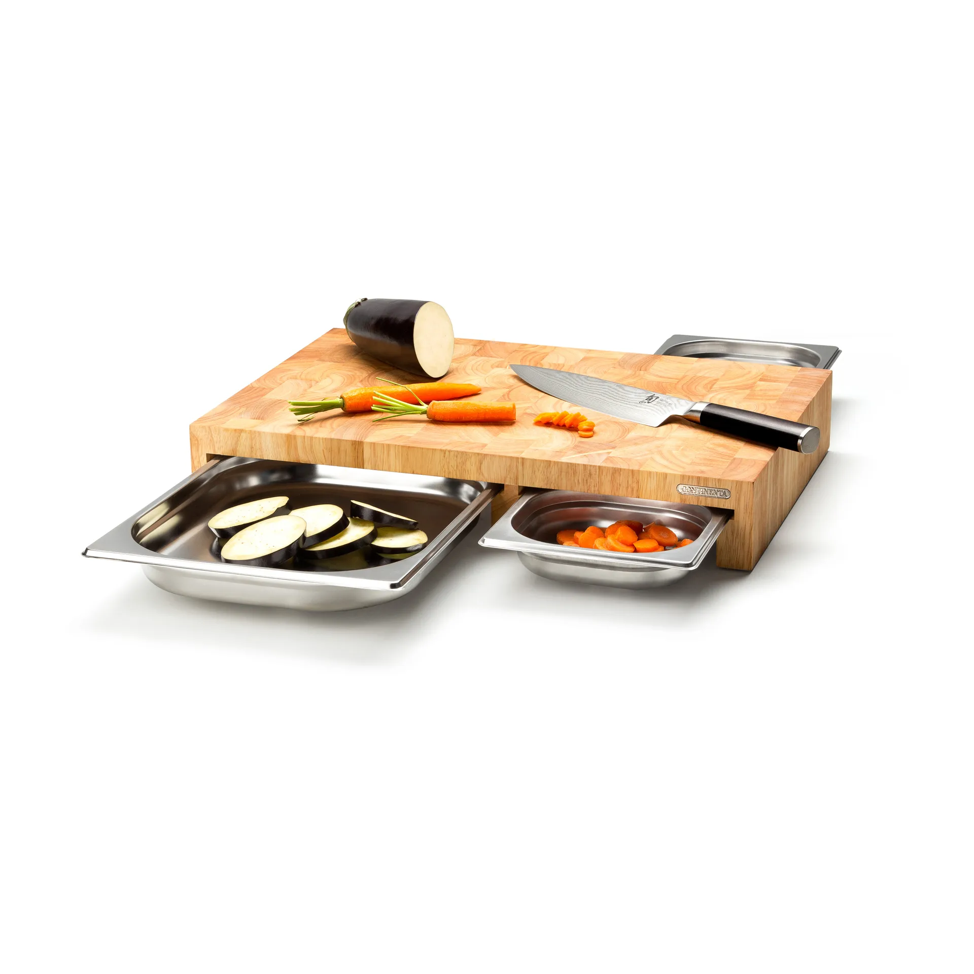 Tabla de cortar madera de caucho con 3 bandejas, 32x48 cm Continenta