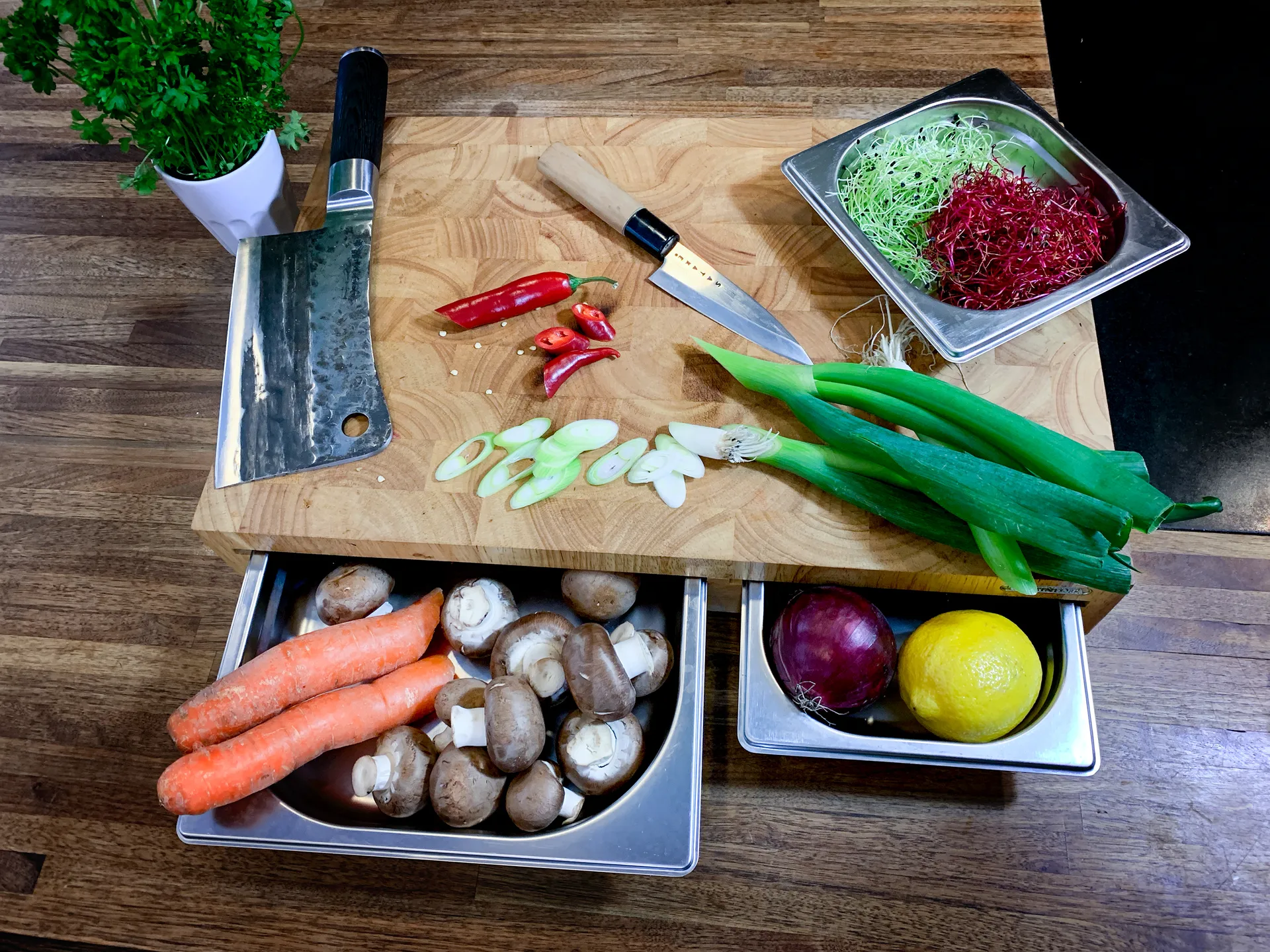 Tabla de cortar madera de caucho con 3 bandejas, 32x48 cm Continenta