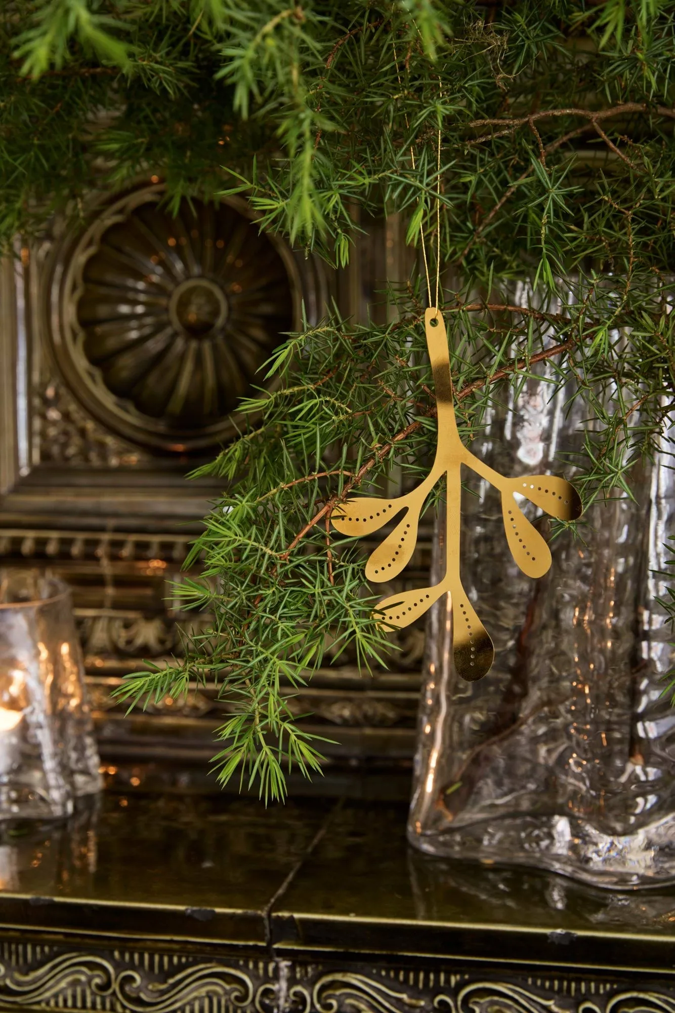 Mistletoe adorno navideño, pack de 2, Latón, 12 cm Cooee Design