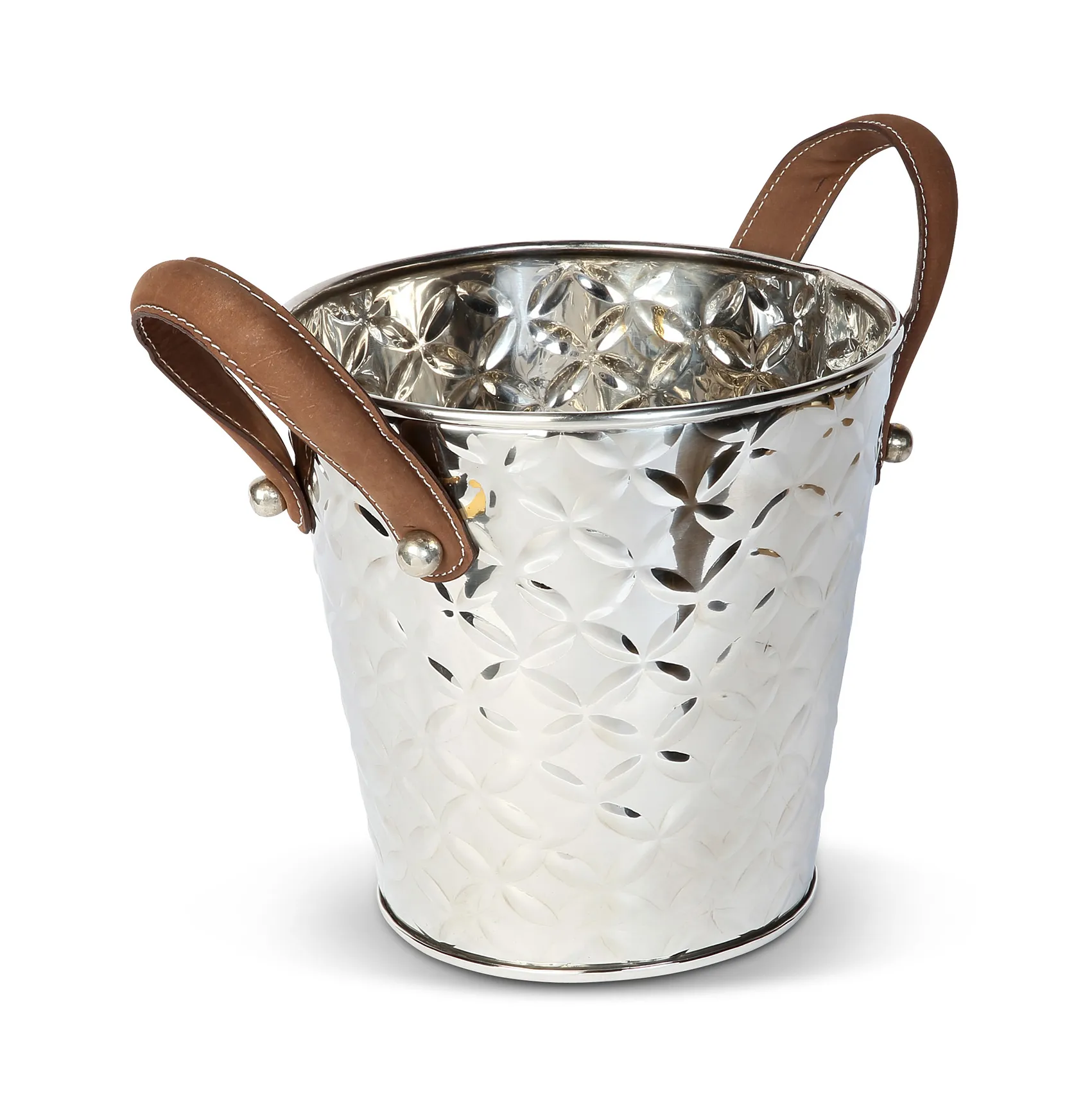 Enfriador de botellas vino French Fleur con asas de cuero, acero inoxidable Culinary Concepts