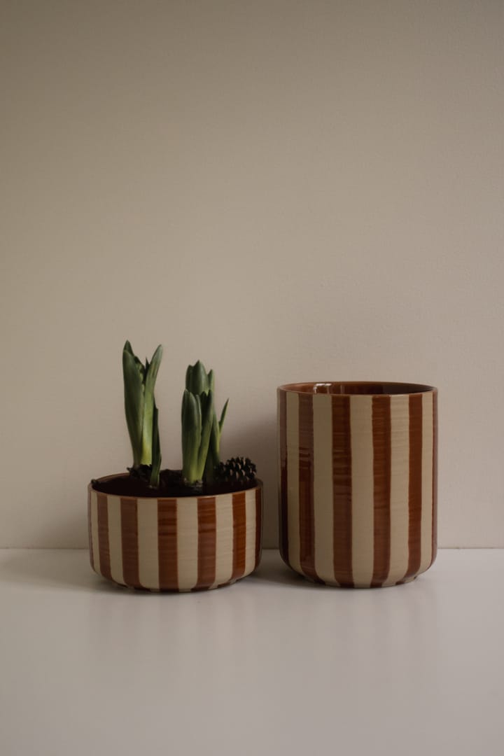 Maceta Line Ø14x16 cm, Nougat con rayas DBKD