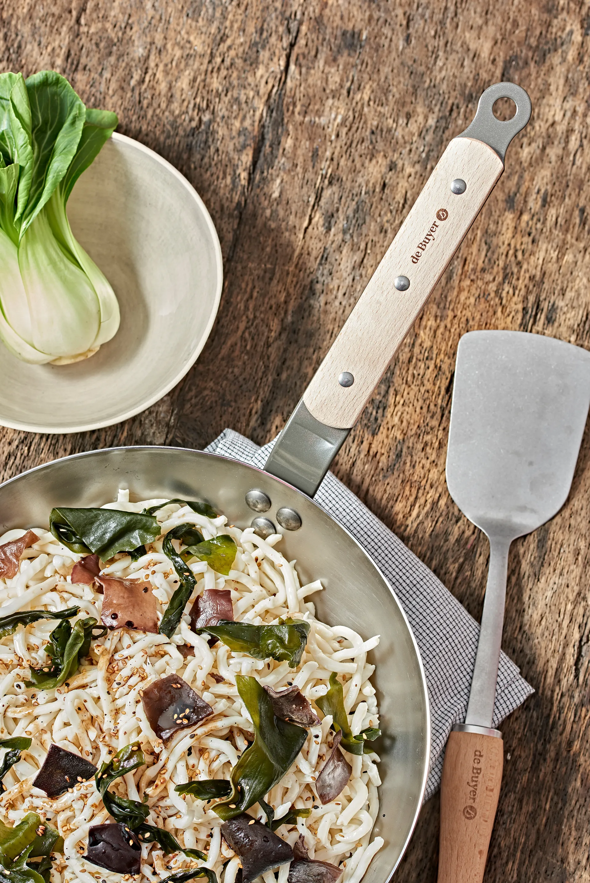 Espátula con mango de madera De Buyer B Bois, acero inoxidable De Buyer