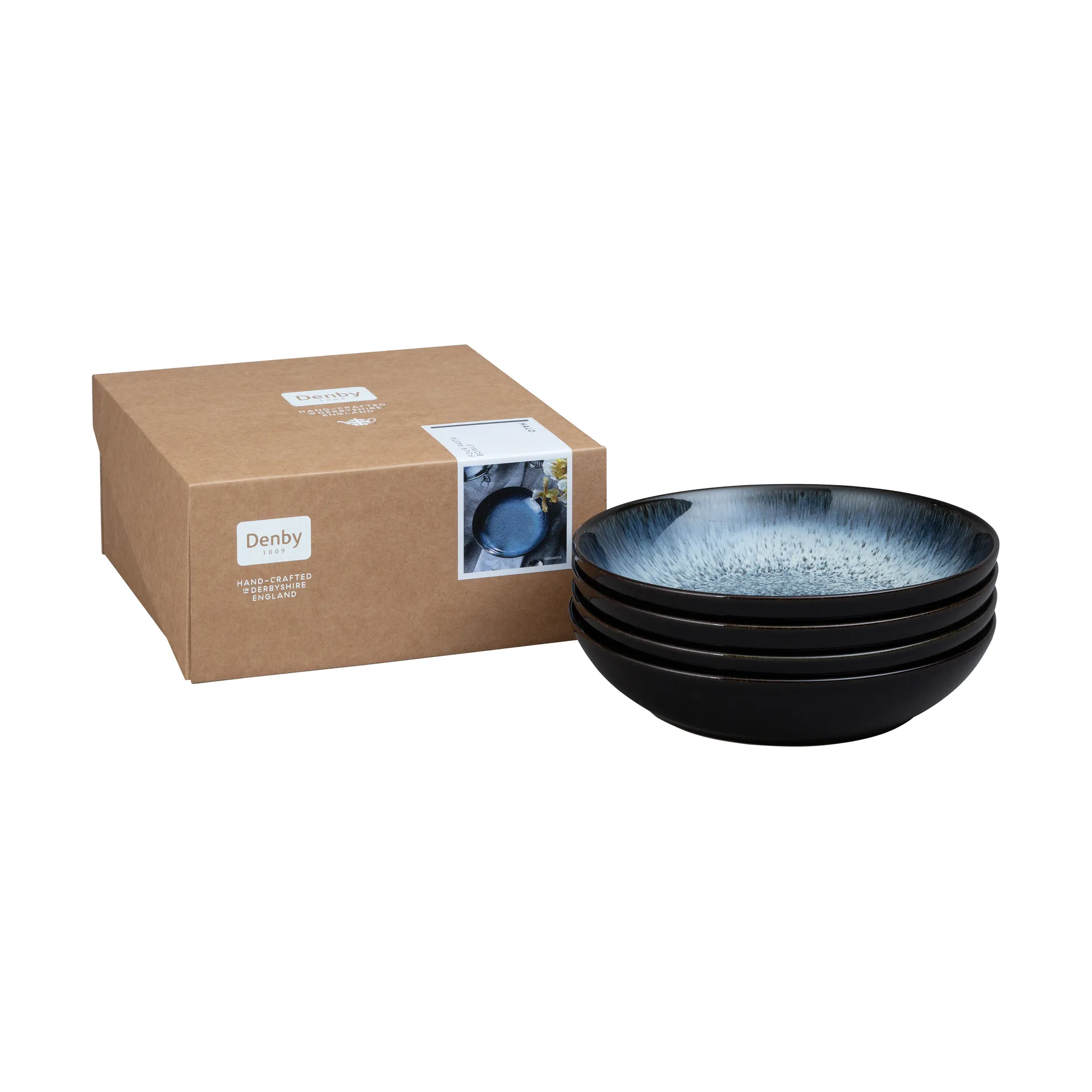 4 Boles para pasta Halo 22 cm, azul-gris-negro Denby